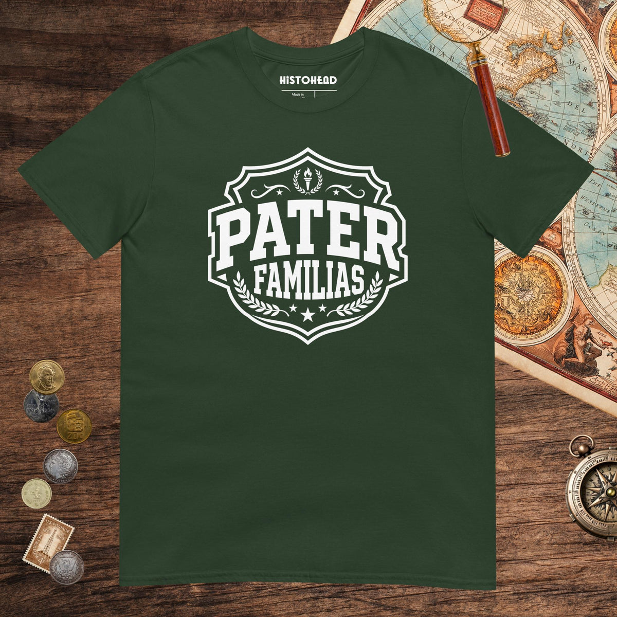 Forest Green Pater Familias Latin Tee - history buff gift by HistoHead