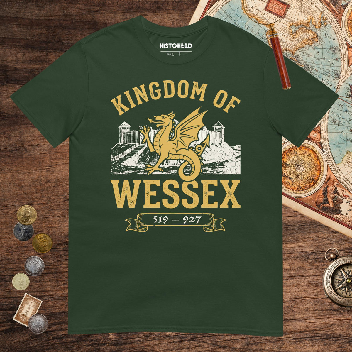 Forest Green Kingdom of Wessex Tee - history buff gift by HistoHead