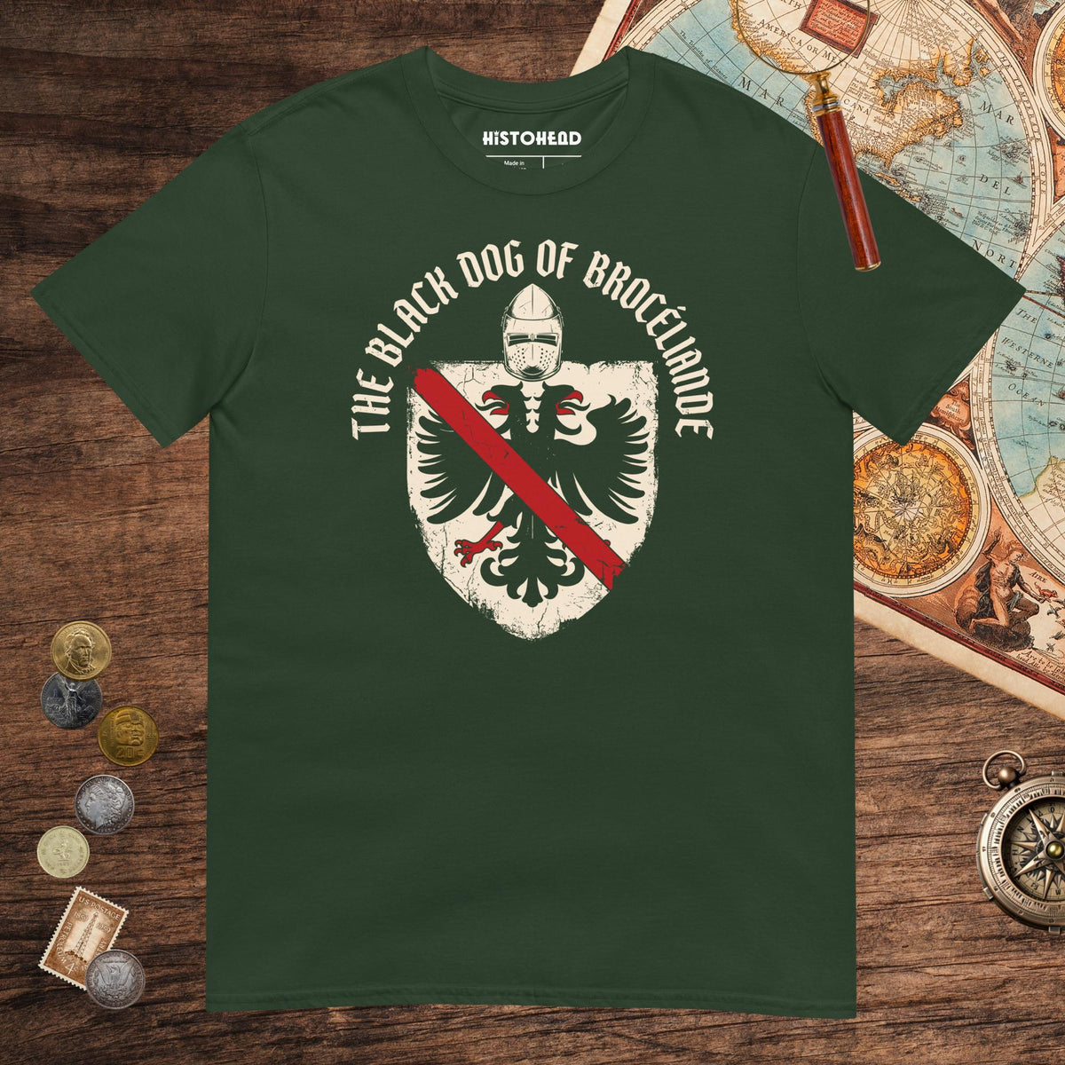 Forest Green Du Guesclin The Black Dog of Brocéliande Tee - history buff gift by HistoHead