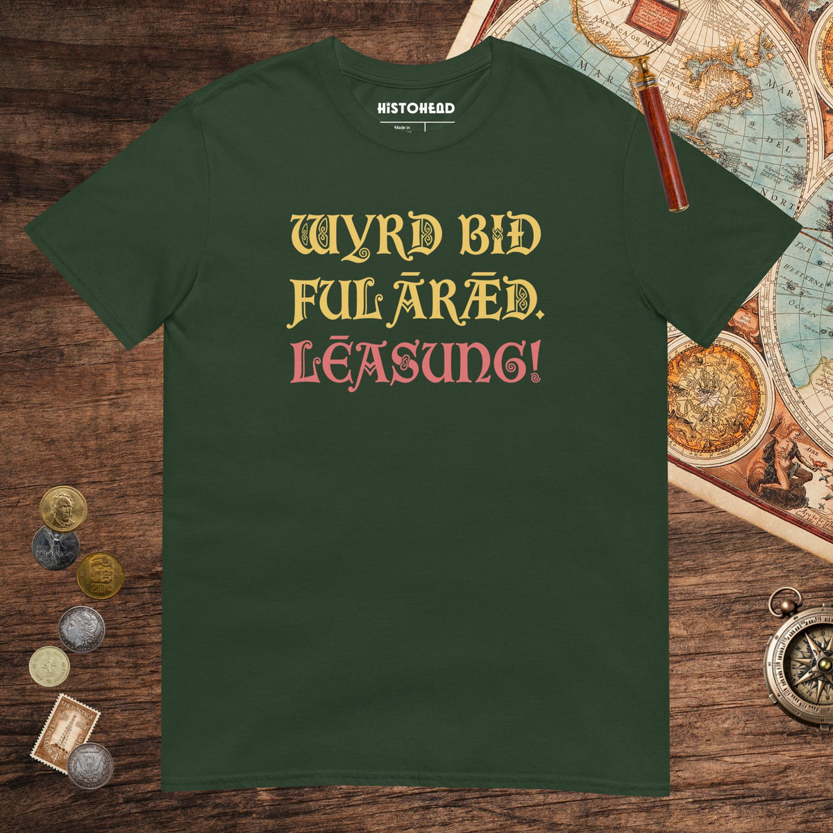 Forest Green Old English Fate Denied Tee - history buff gift by HistoHead