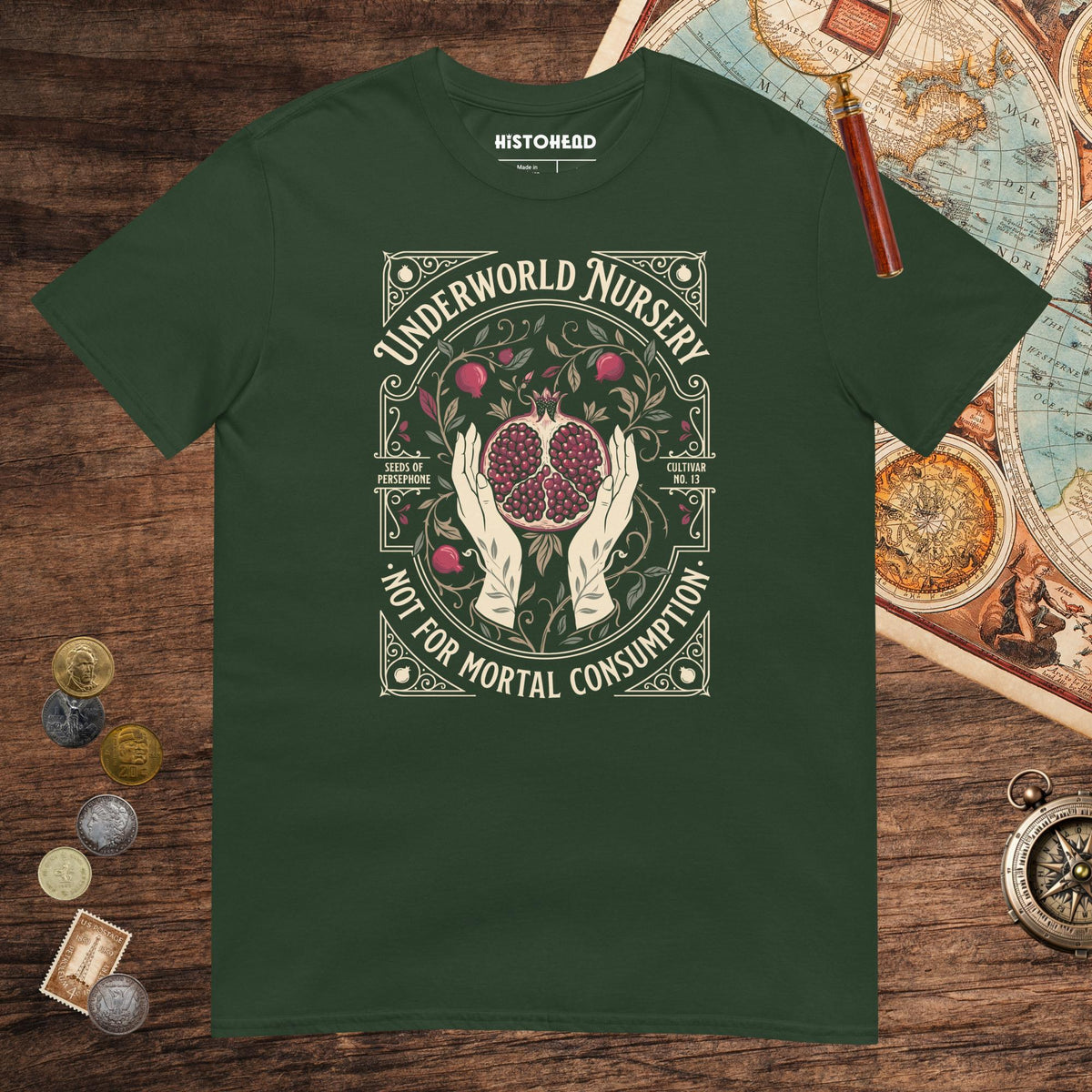 Forest Green Persephone Underworld Nursery Tee - history buff gift by HistoHead