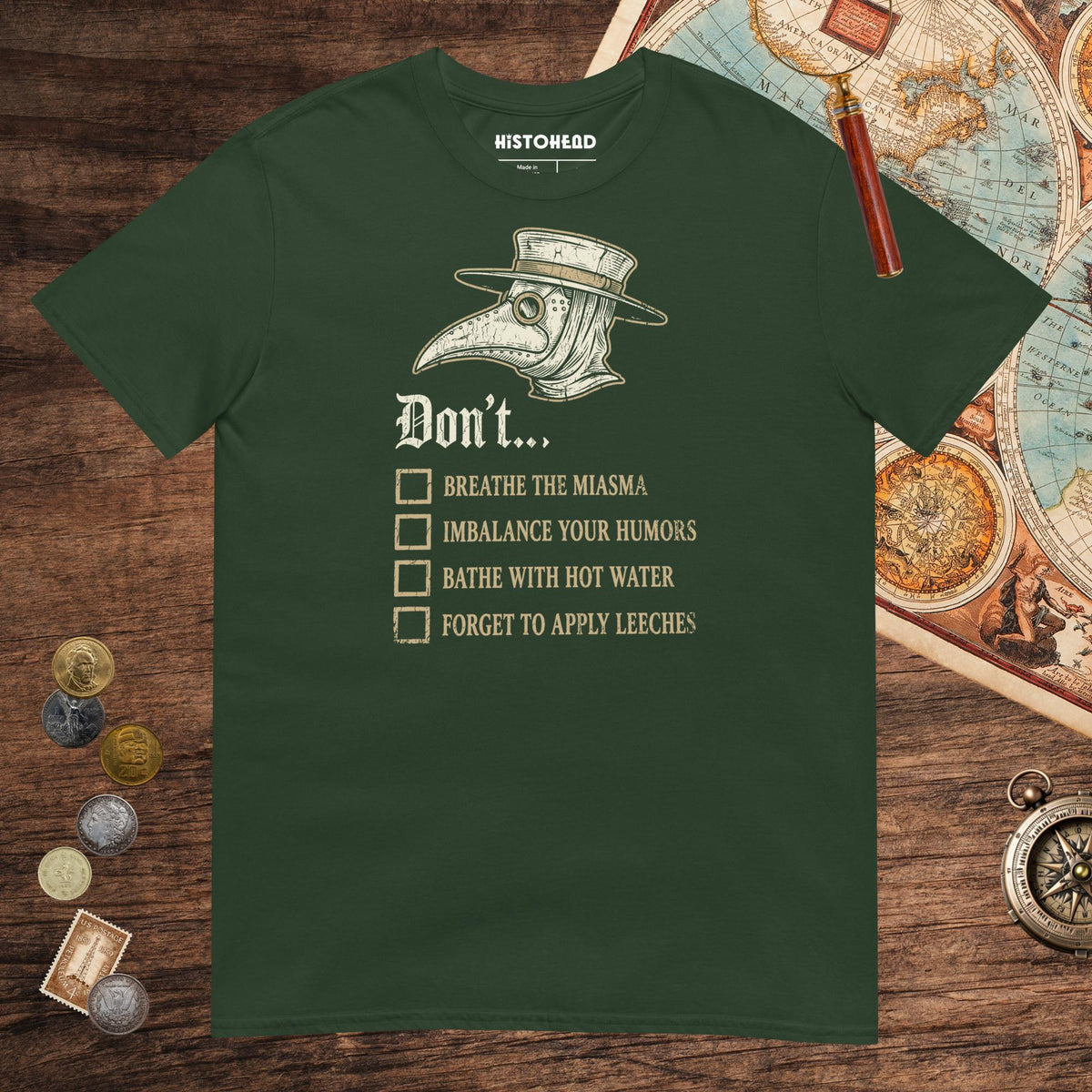 Forest Green Plague Doctor Advice Tee - history buff gift by HistoHead