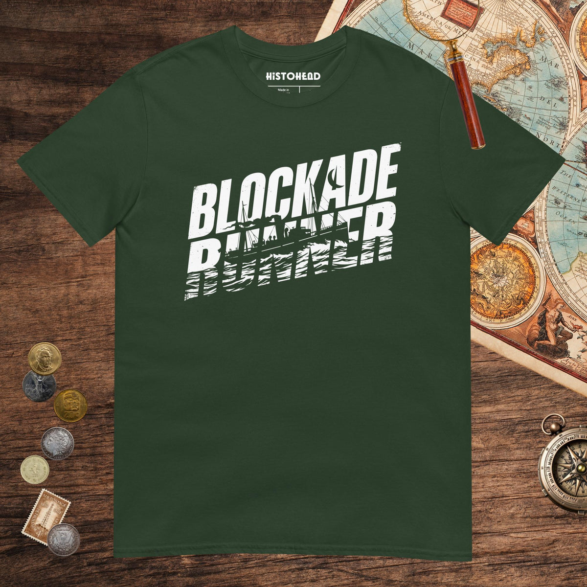 Forest Green Blockade Runner Tee - history buff gift by HistoHead