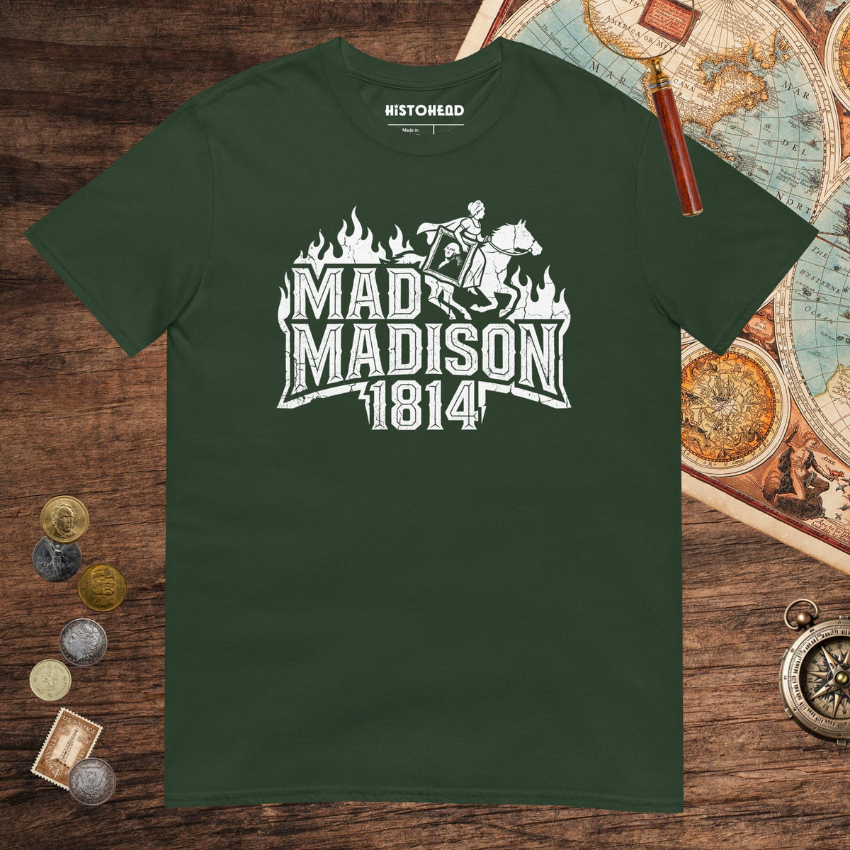 Forest Green Mad Madison Tee - history buff gift by HistoHead