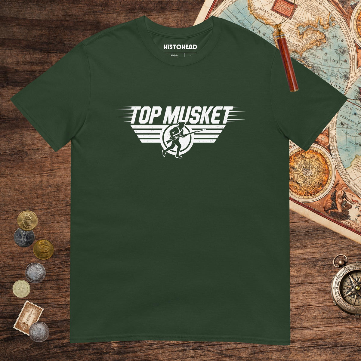 Forest Green Top Musket Tee - history buff gift by HistoHead