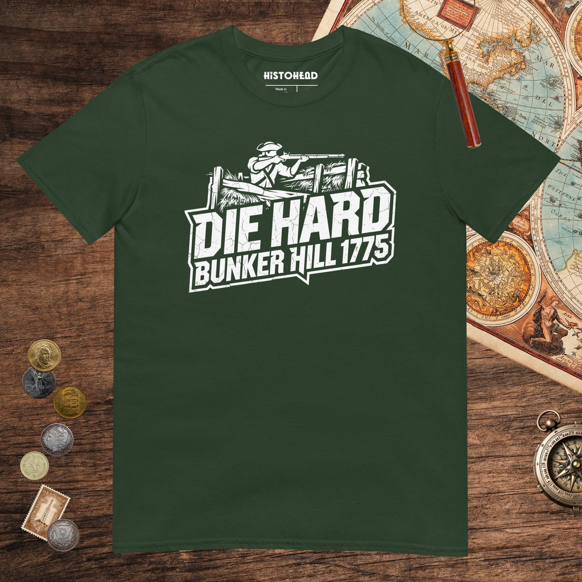 Forest Green Die Hard Bunker Hill 1775 Tee - history buff gift by HistoHead
