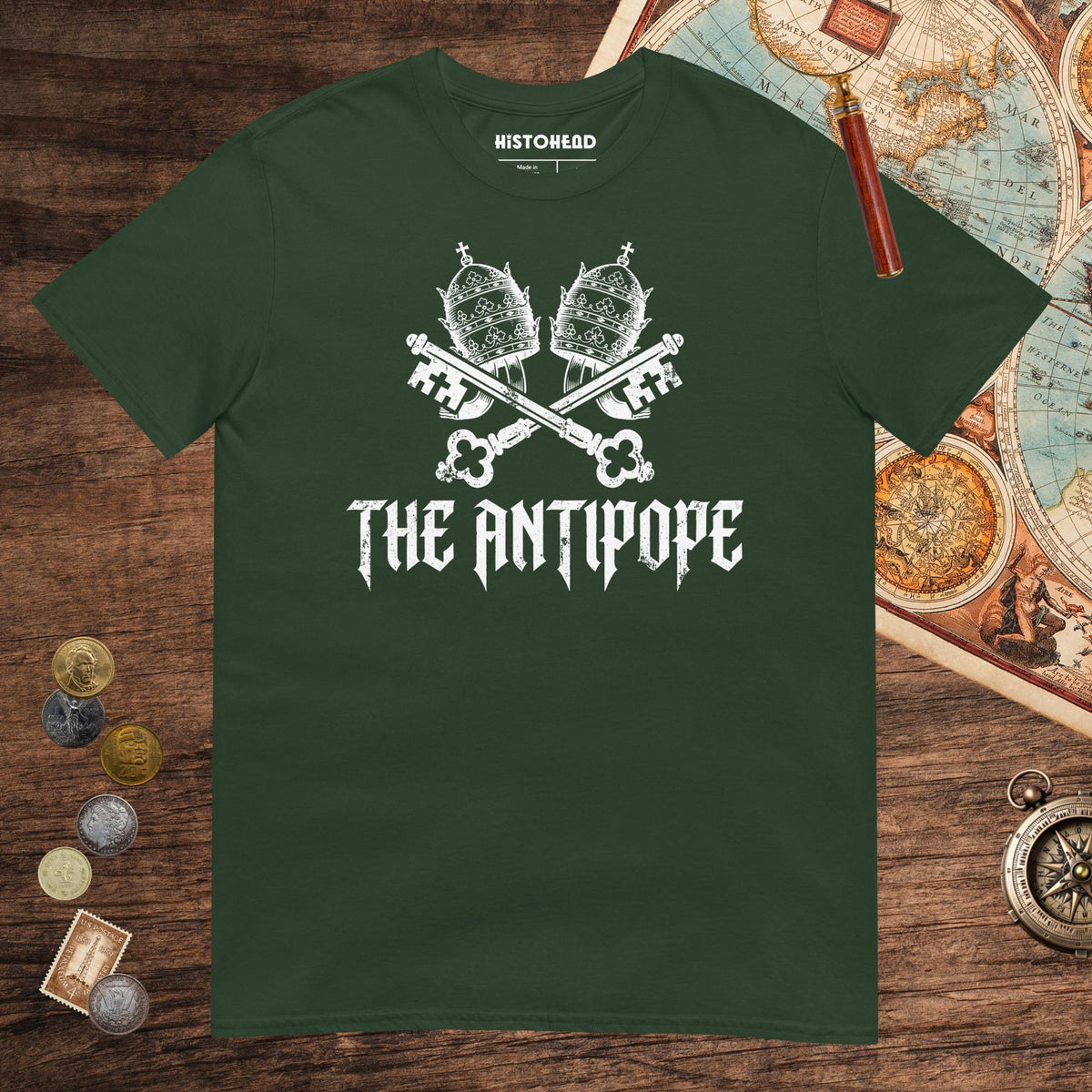 Forest Green The Antipope Tee - history buff gift by HistoHead