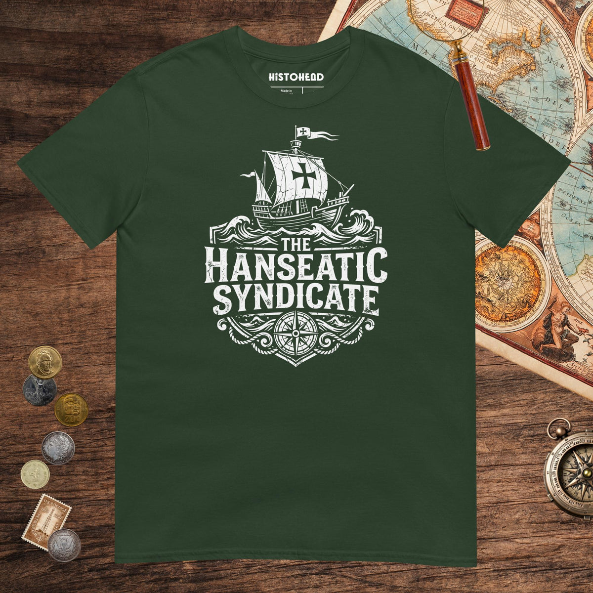 Forest Green The Hanseatic Syndicate Tee - history buff gift by HistoHead