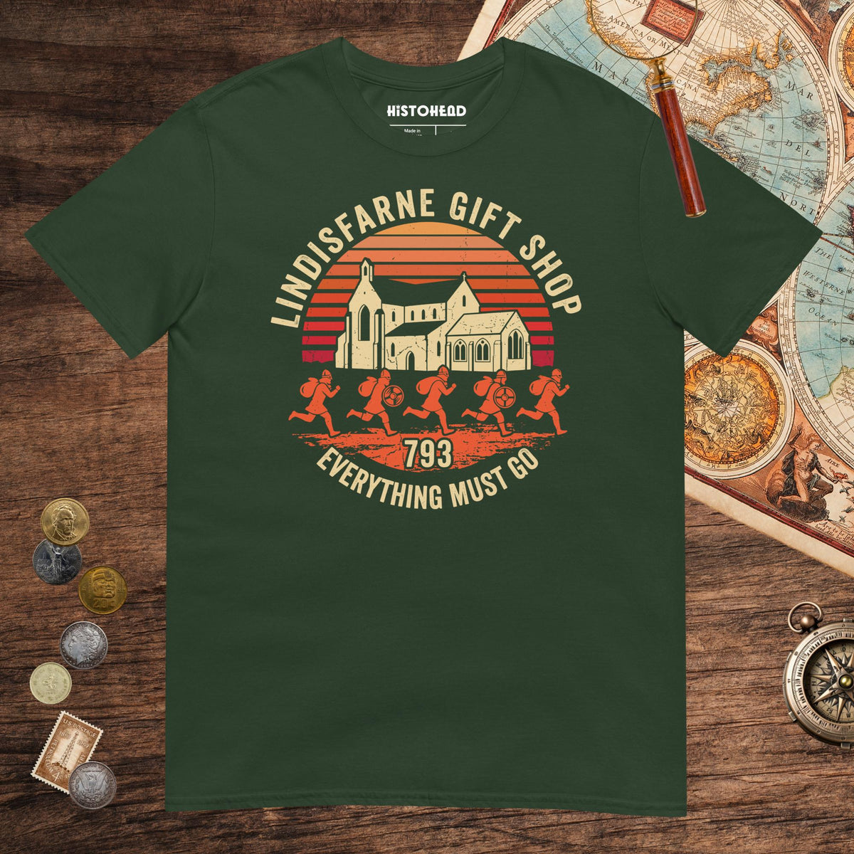 Forest Green Lindisfarne Gift Shop 793 Tee - history buff gift by HistoHead