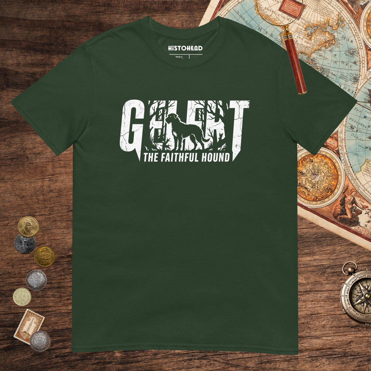 Forest Green Gelert The Faithful Hound Tee - history buff gift by HistoHead