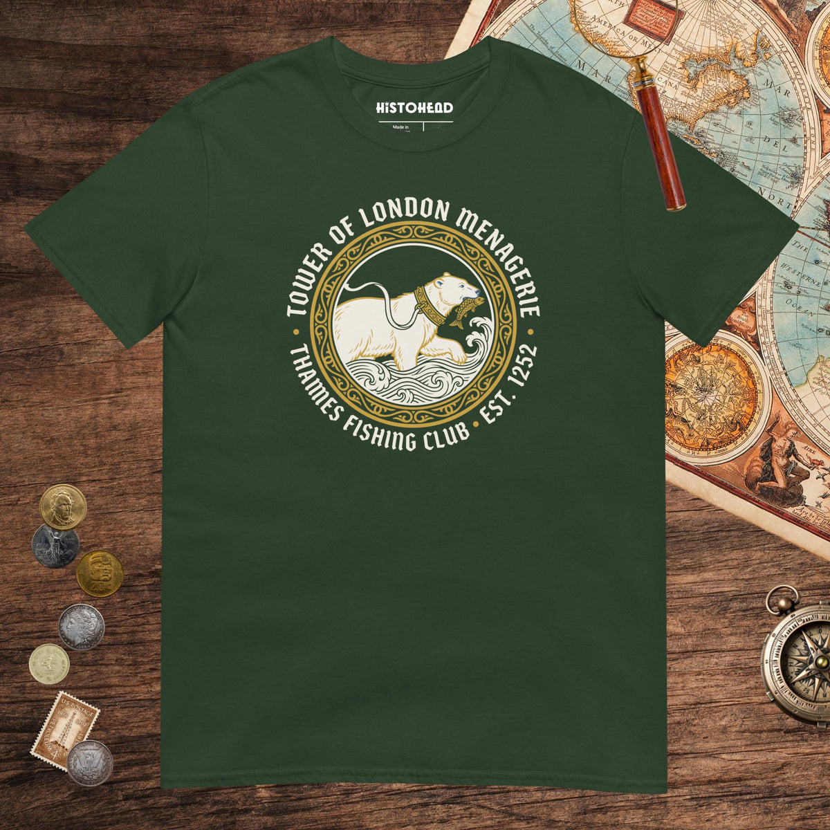 Forest Green Tower Of London Menagerie Thames Fishing Club Tee - history buff gift by HistoHead