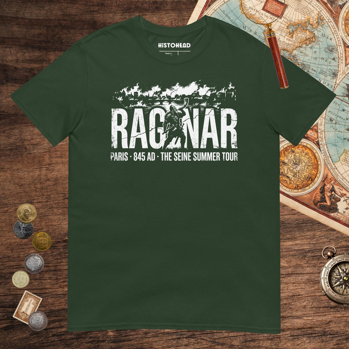 Forest Green Ragnar The Seine Summer Tour Tee - history buff gift by HistoHead