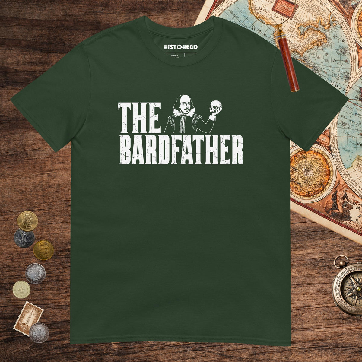 Forest Green Shakespeare The Bardfather Tee - history buff gift by HistoHead