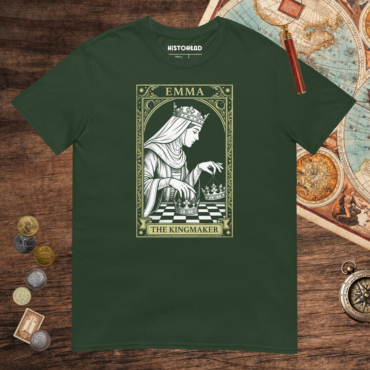 Forest Green Emma of Normandy the Kingmaker Tee - history buff gift by HistoHead