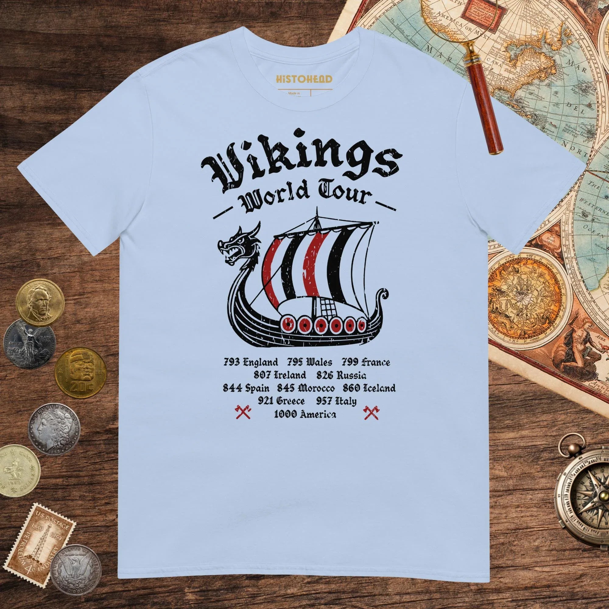 Light Blue Vikings World Tour Tee - history buff gift by HistoHead