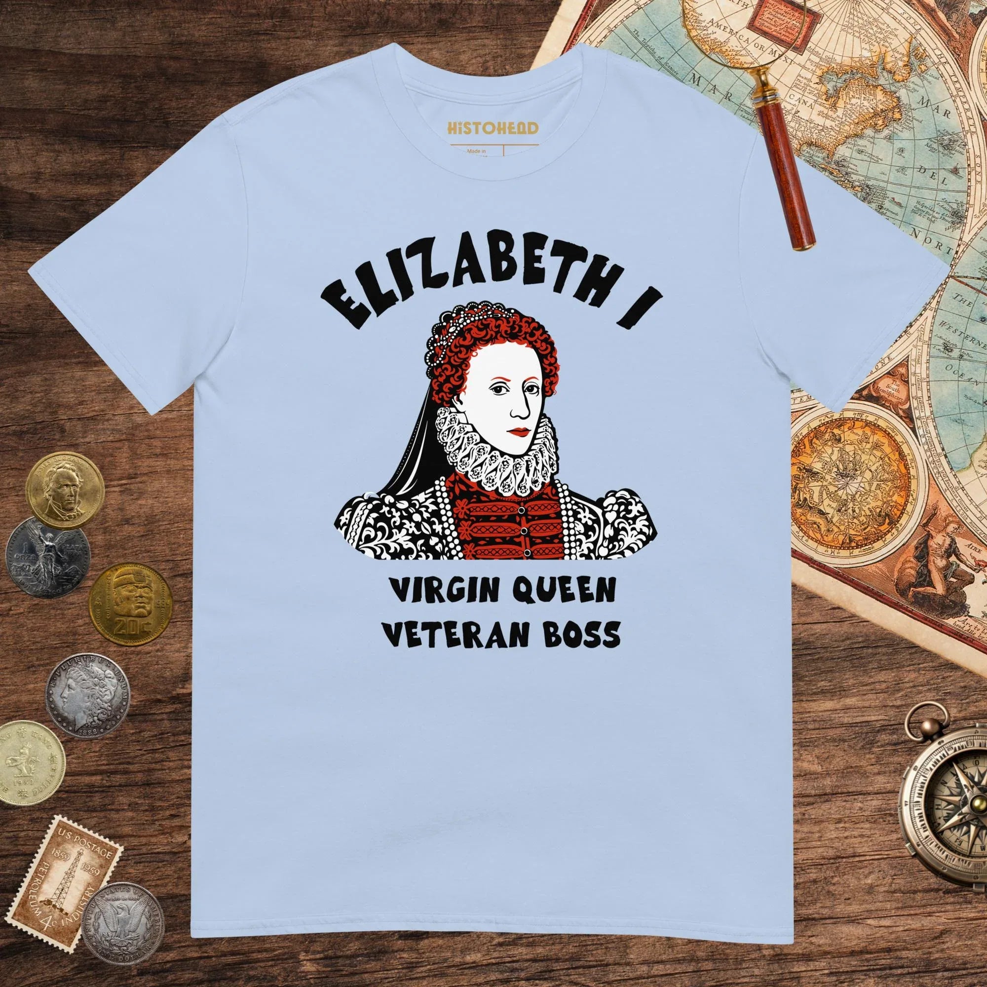 Light Blue Elizabeth I Virgin Queen Tee - history buff gift by HistoHead