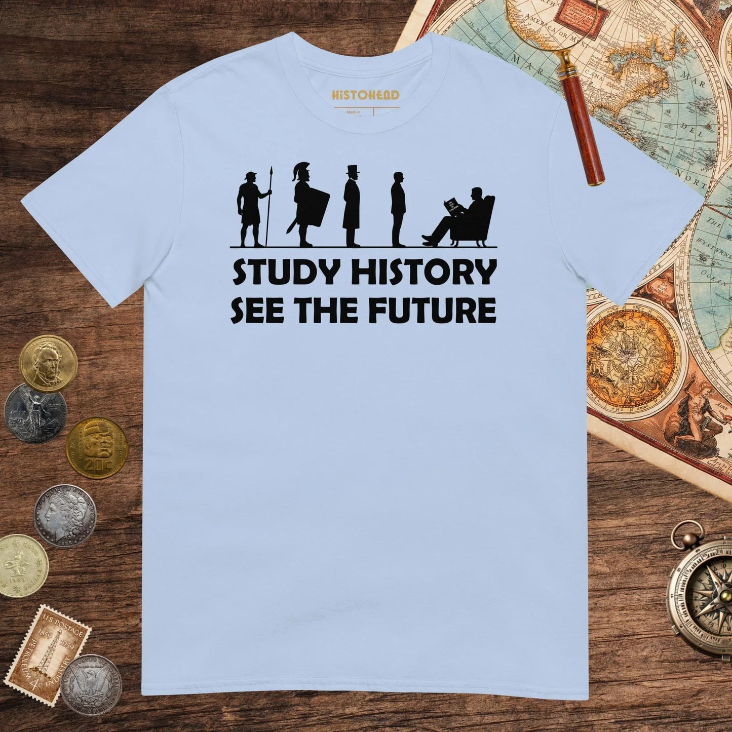 Light Blue Study History See the Future Tee - history buff gift by HistoHead