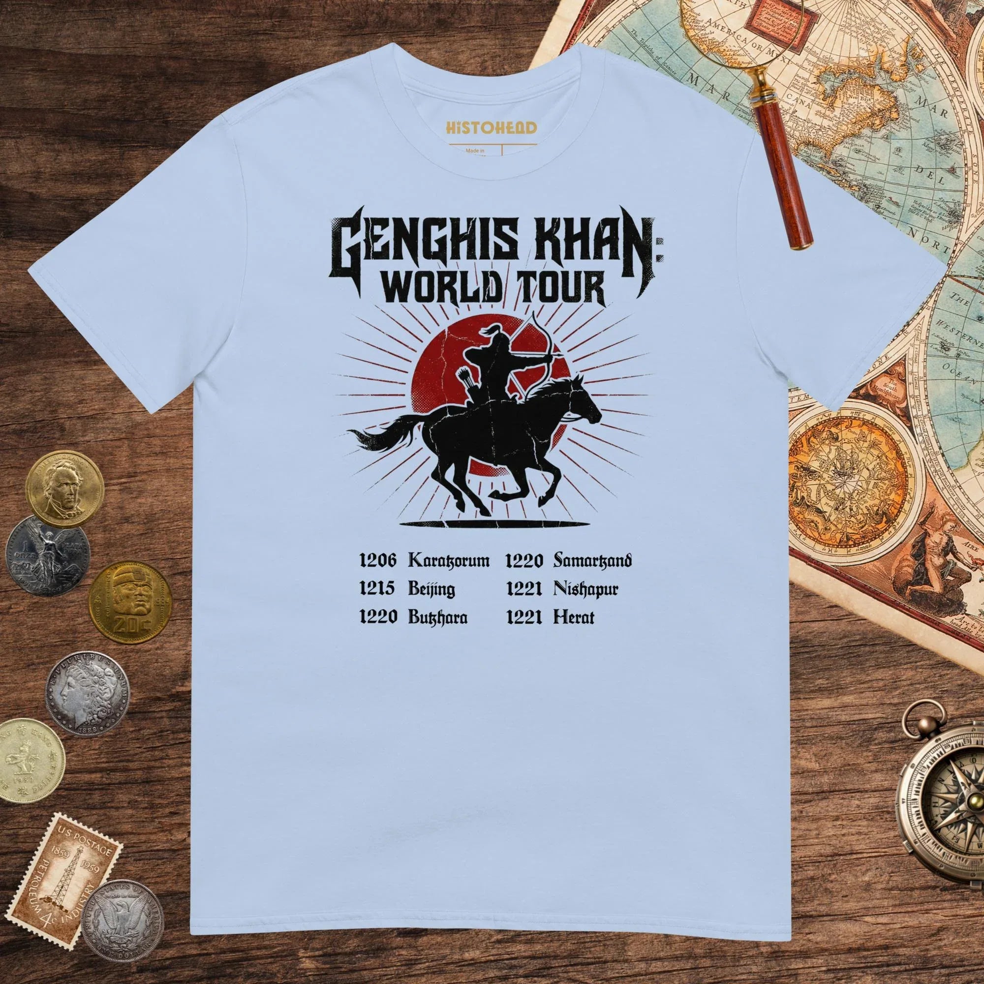 Light Blue Genghis Khan World Tour Tee - history buff gift by HistoHead