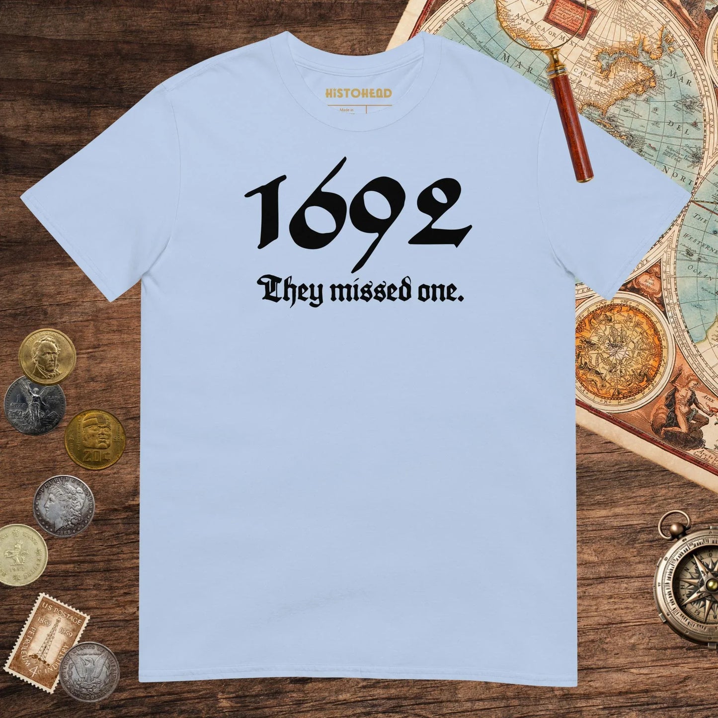Light Blue 1692 Witch Trials Tee - history buff gift by HistoHead