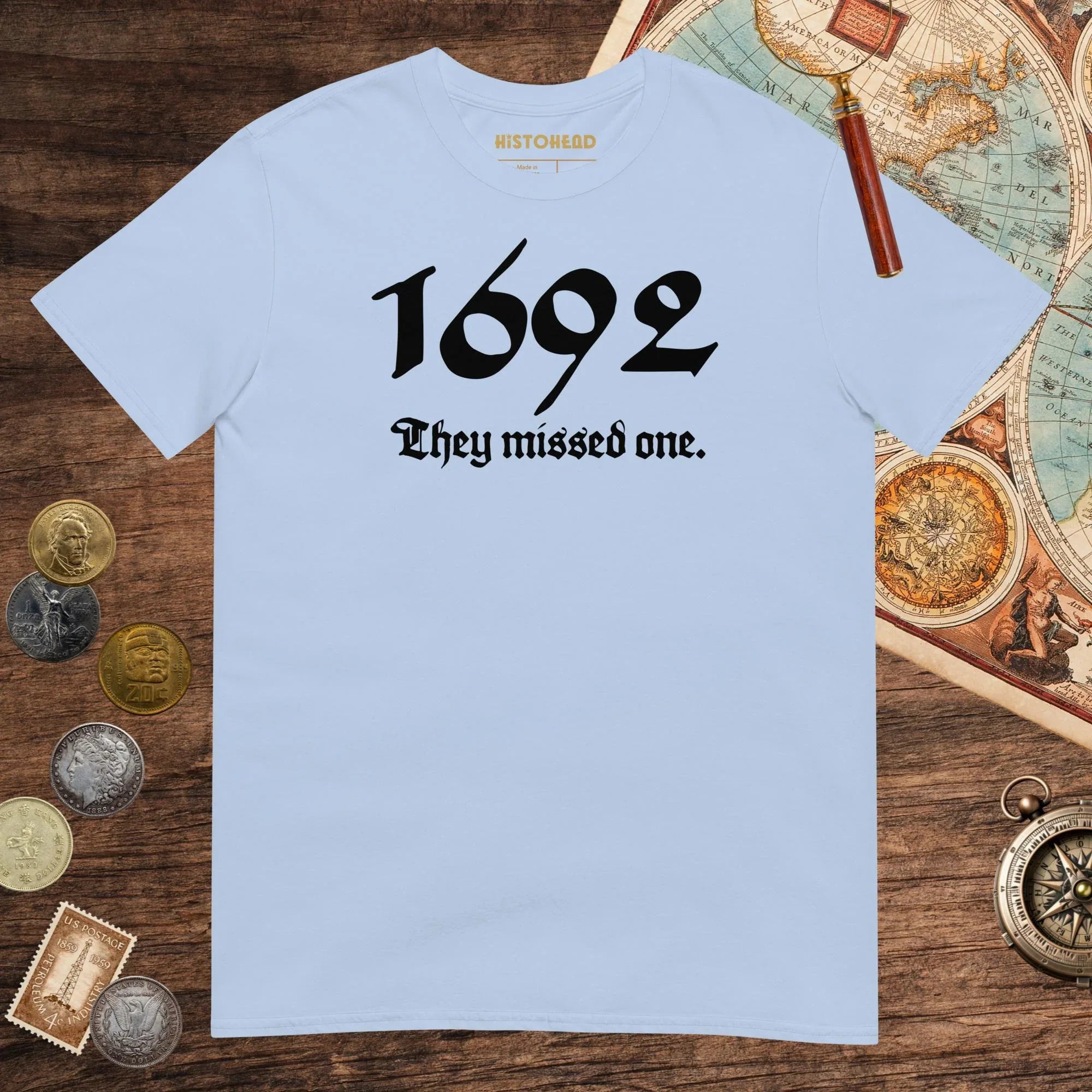Light Blue 1692 Witch Trials Tee - history buff gift by HistoHead