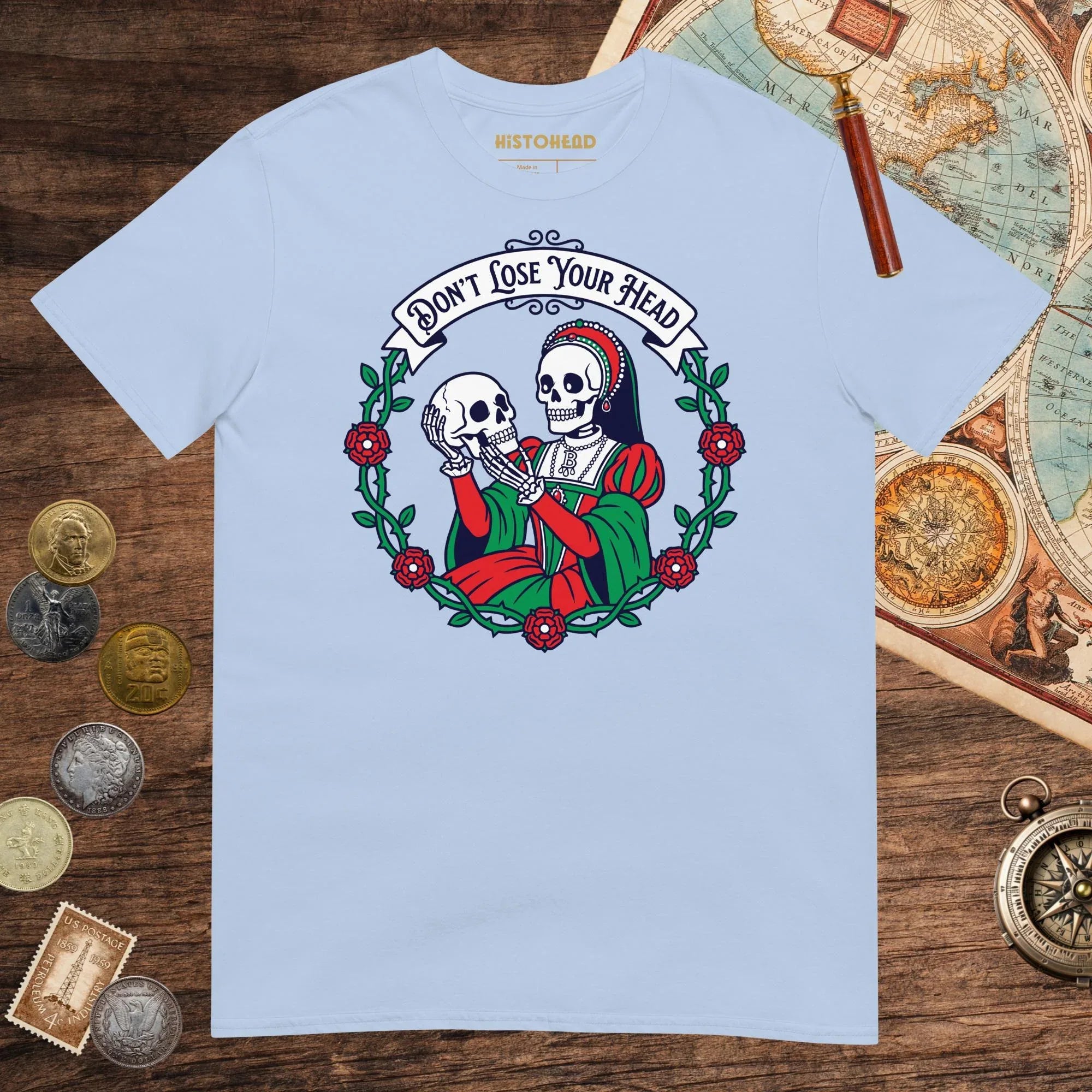 Light Blue Don't Lose Your Head Tee (Anne Boleyn Edition) - history buff gift by HistoHead