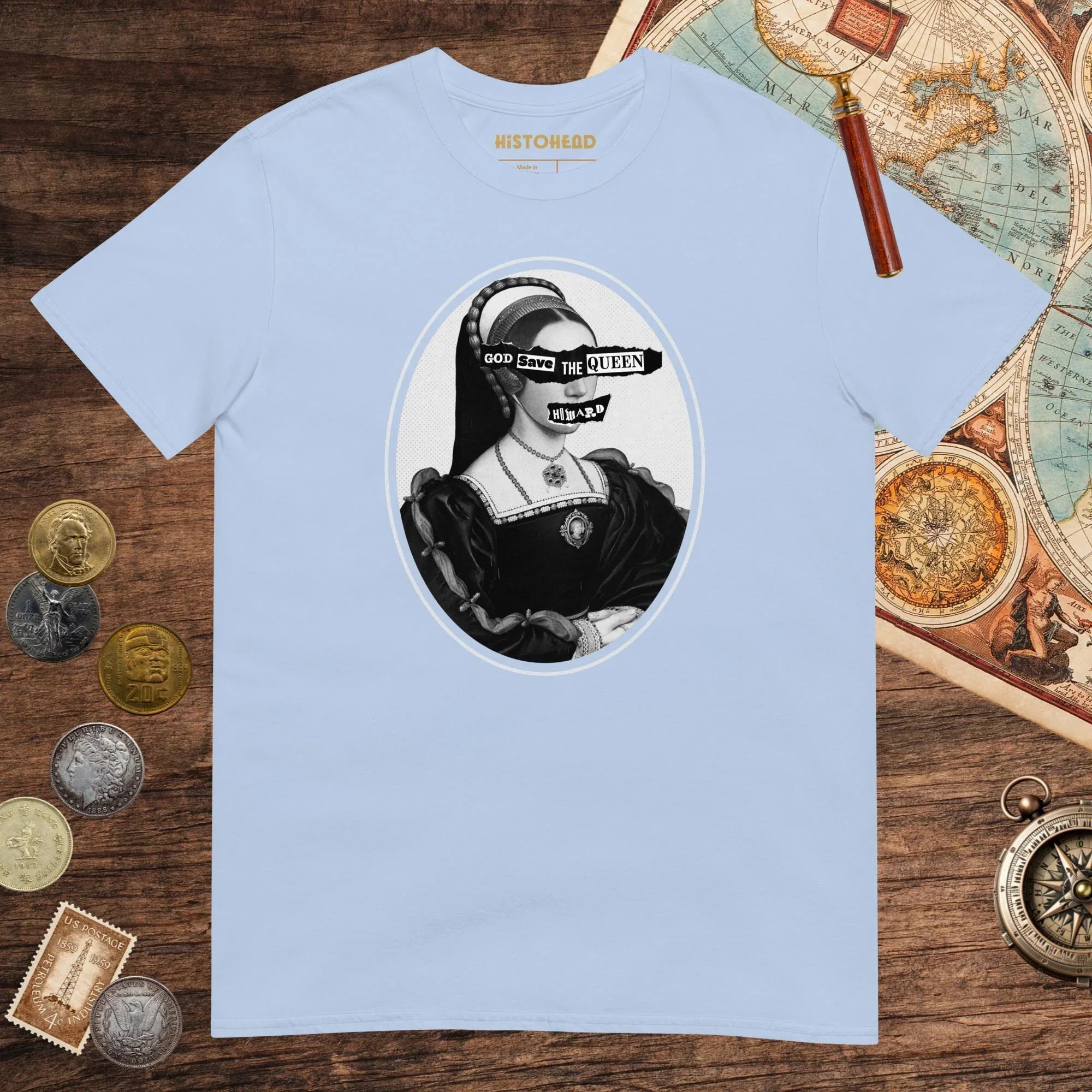 Light Blue God Save the Queen Catherine Howard Tee - history buff gift by HistoHead