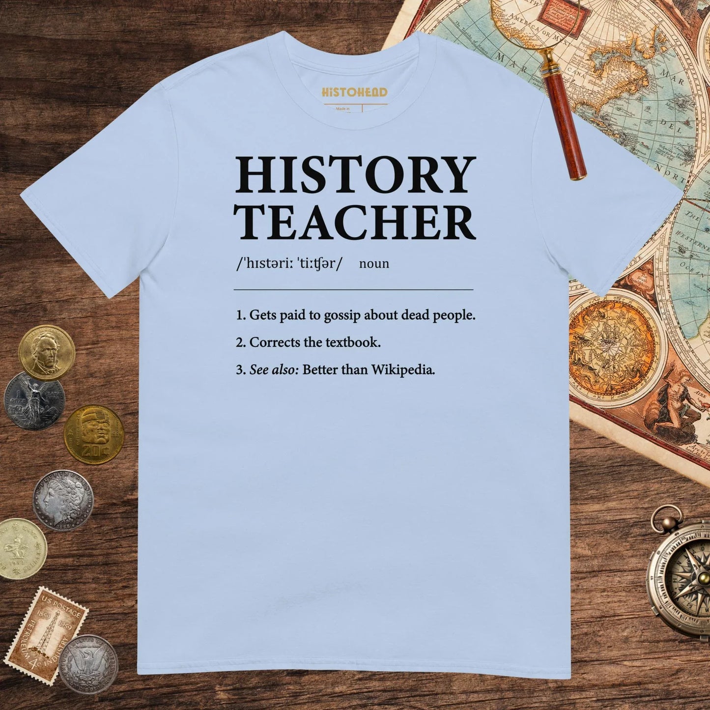 Light Blue History Teacher Definition Tee - history buff gift by HistoHead