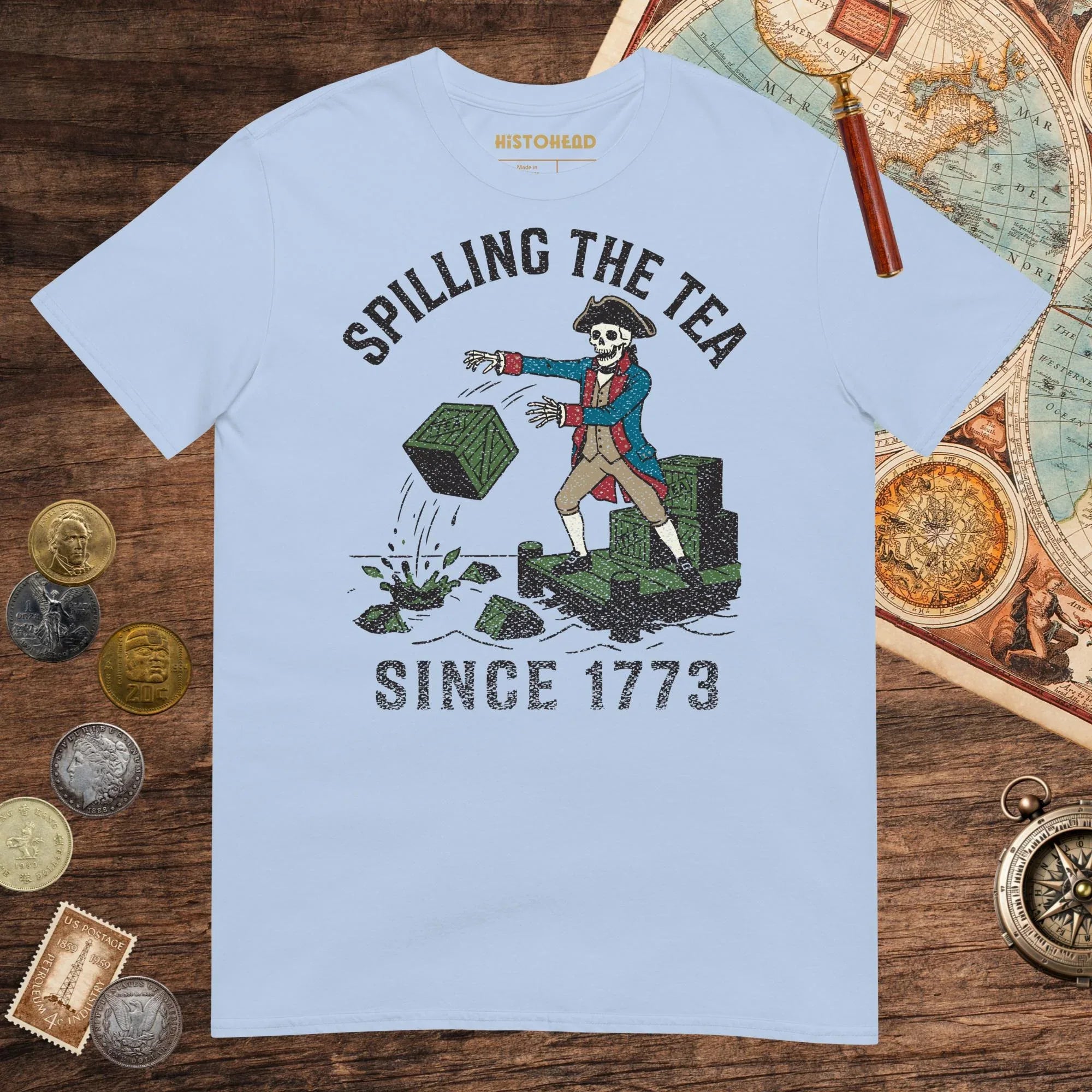 Light Blue Spilling the Tea Since 1773 Tee - history buff gift by HistoHead