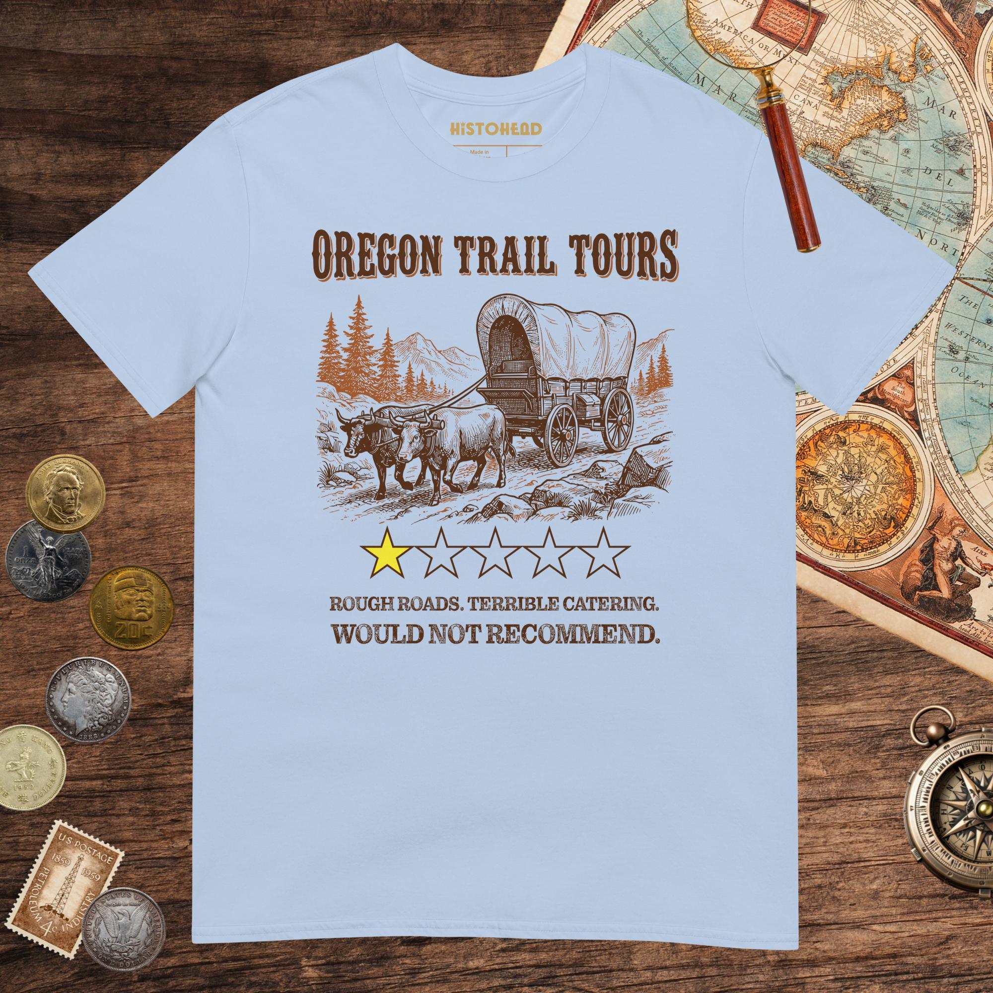 Light Blue Oregon Trail Tours Review Tee - history buff gift by HistoHead