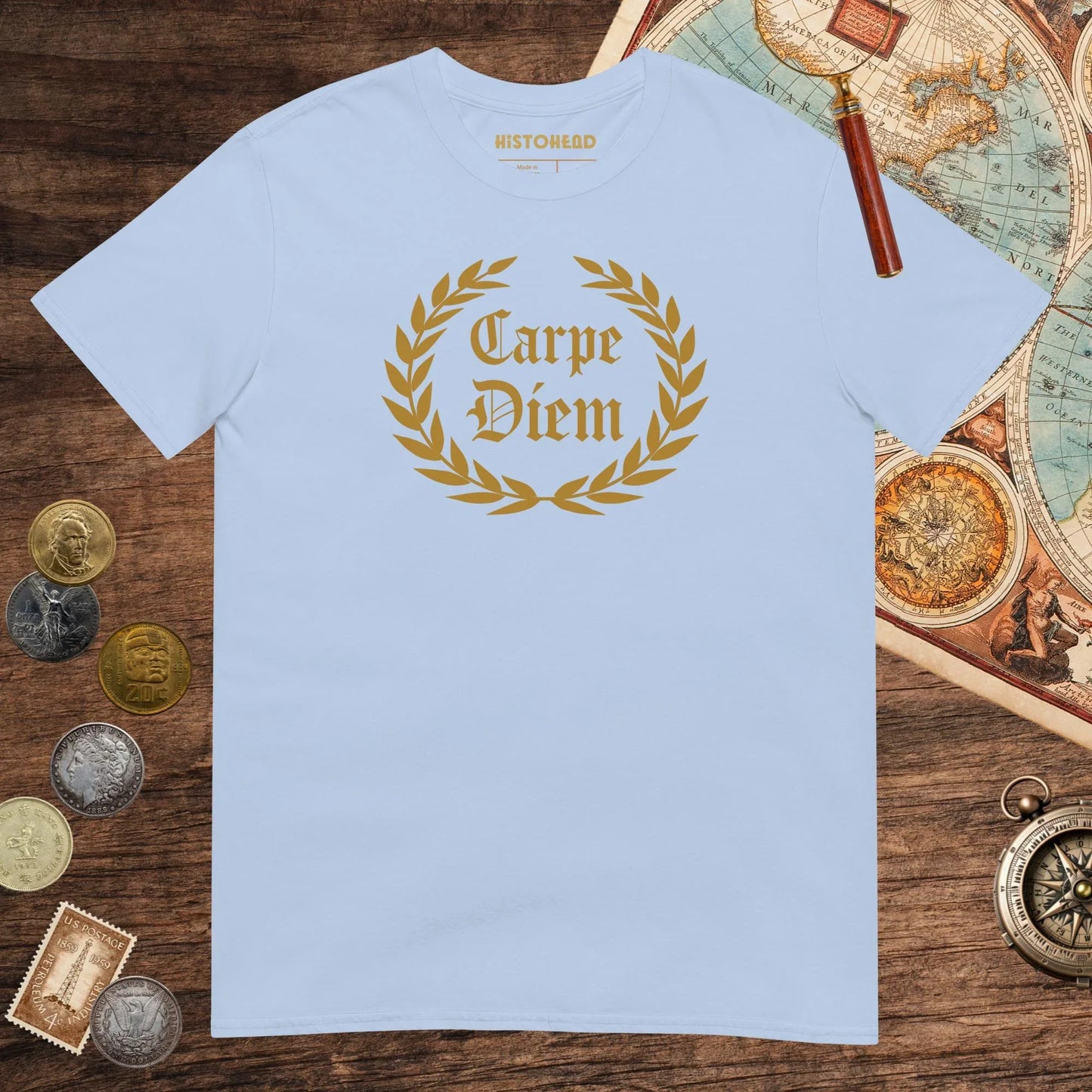 Light Blue Carpe Diem Tee - history buff gift by HistoHead