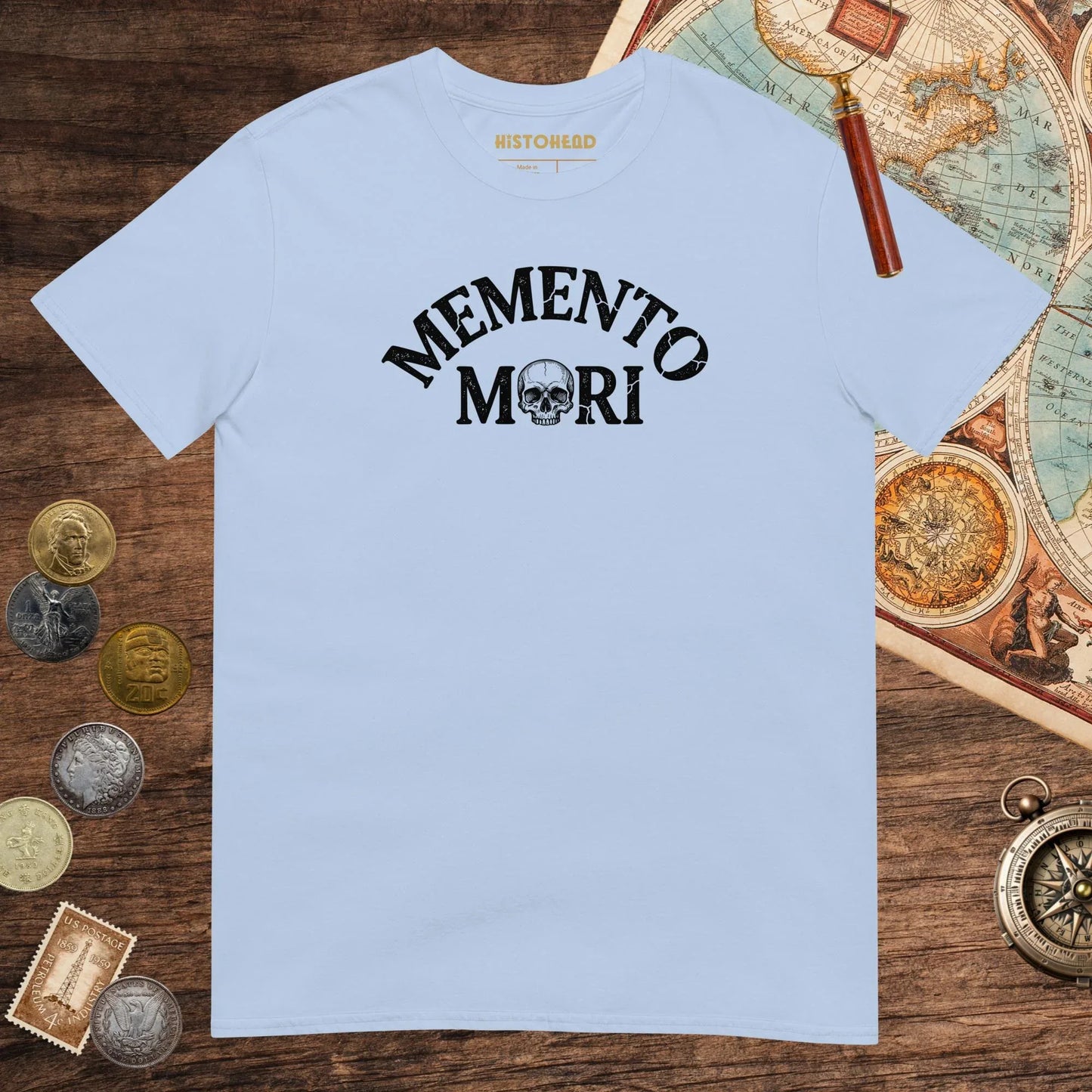 Light Blue Memento Mori Tee - history buff gift by HistoHead