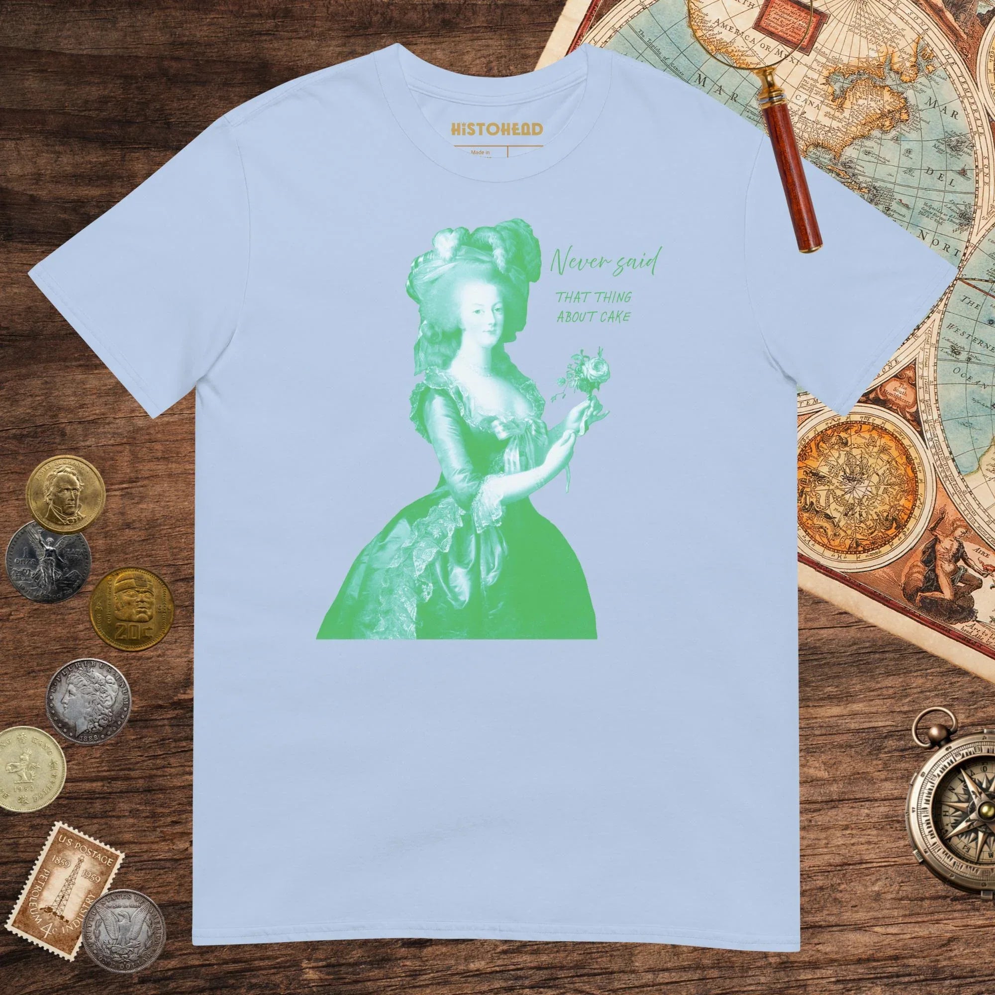 Light Blue Marie Antoinette Never Said That Thing About Cake Tee - history buff gift by HistoHead