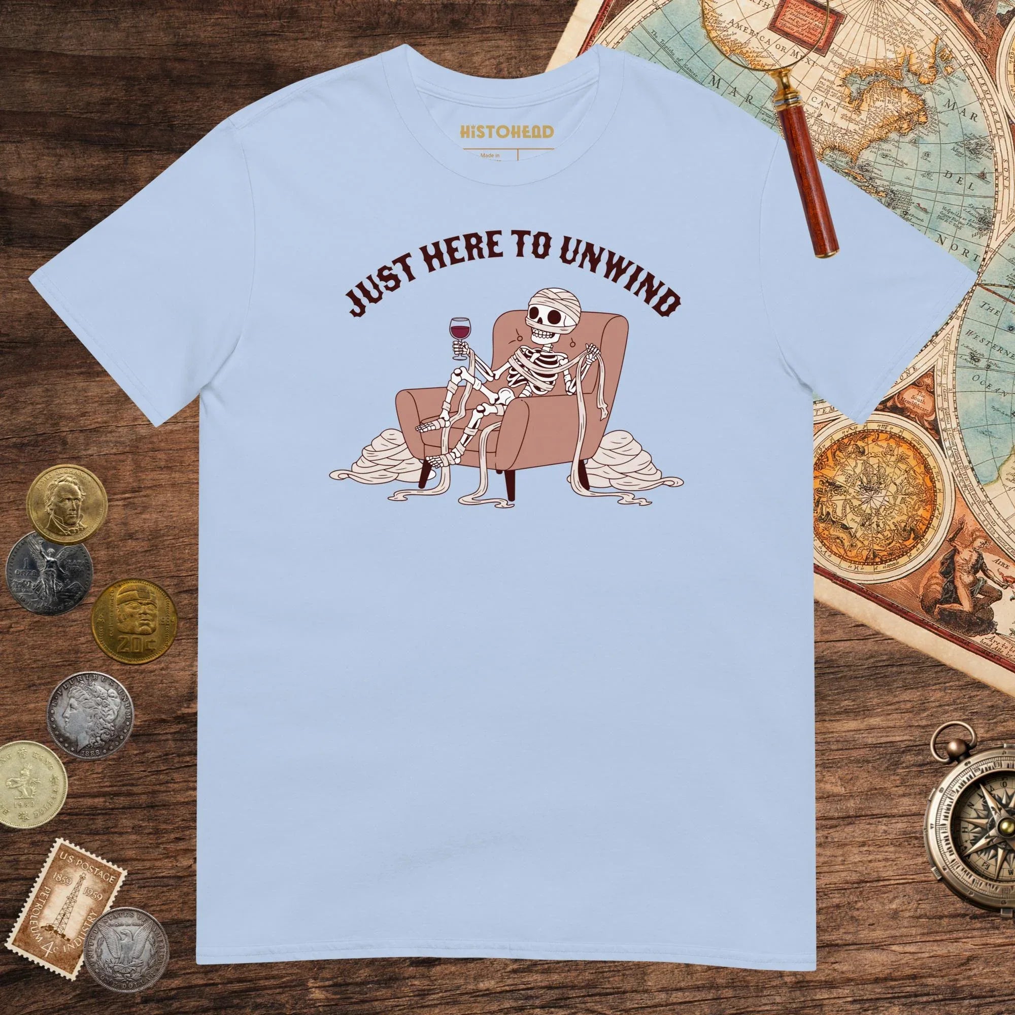 Light Blue Just Here to Unwind Tee - history buff gift by HistoHead