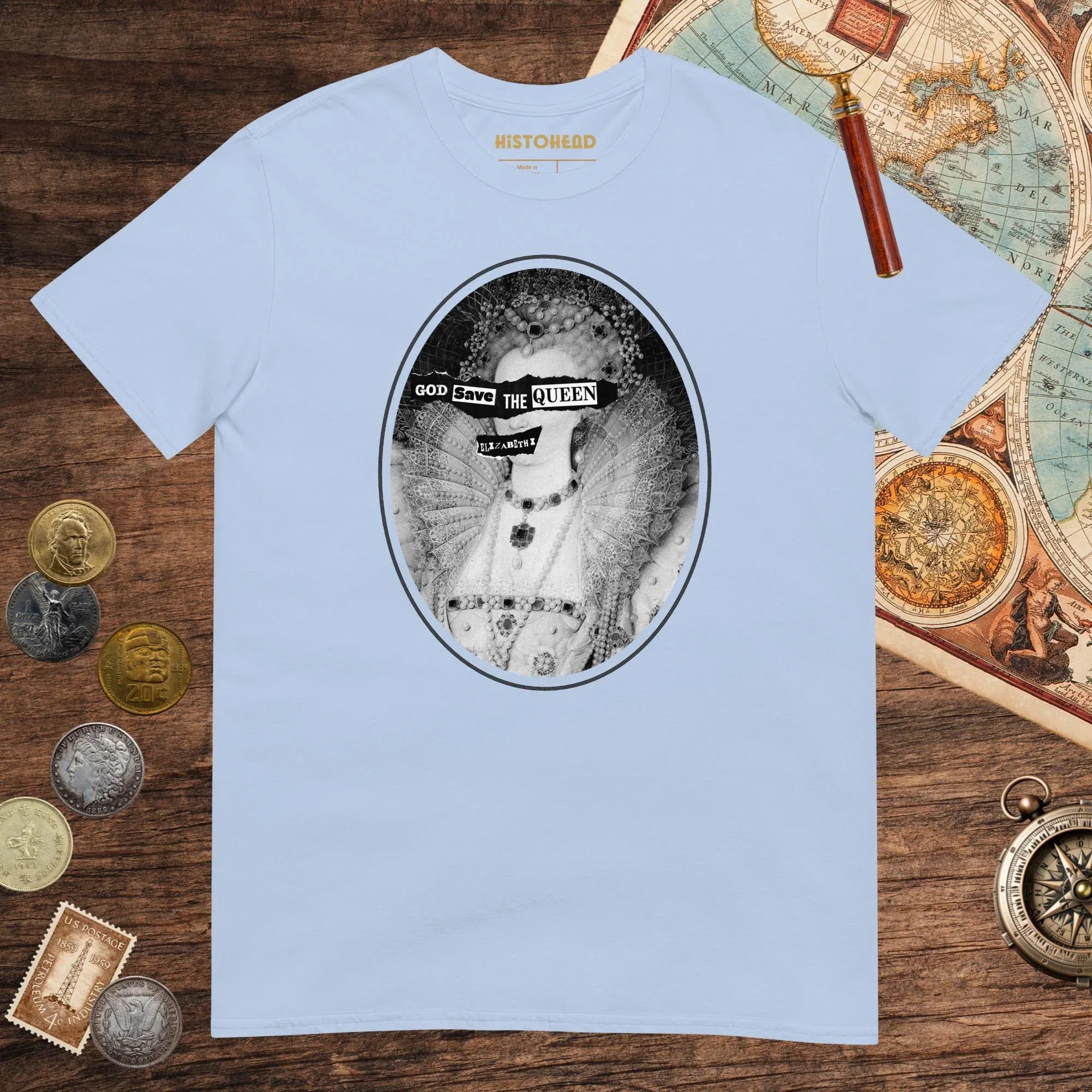 Light Blue God Save the Queen Elizabeth I Tee - history buff gift by HistoHead