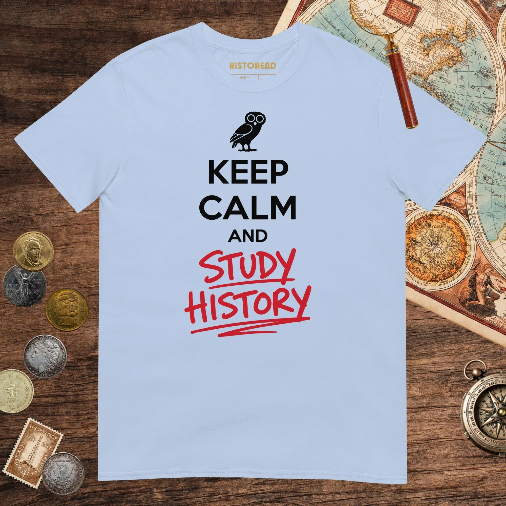 Light Blue Keep Calm and Study History Tee - history buff gift by HistoHead