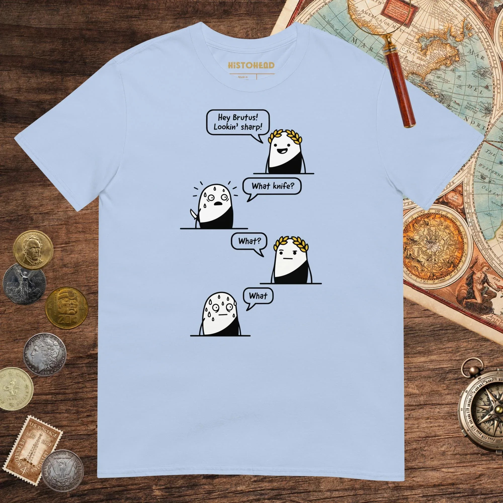 Light Blue Caesar and Brutus Comics Tee - history buff gift by HistoHead