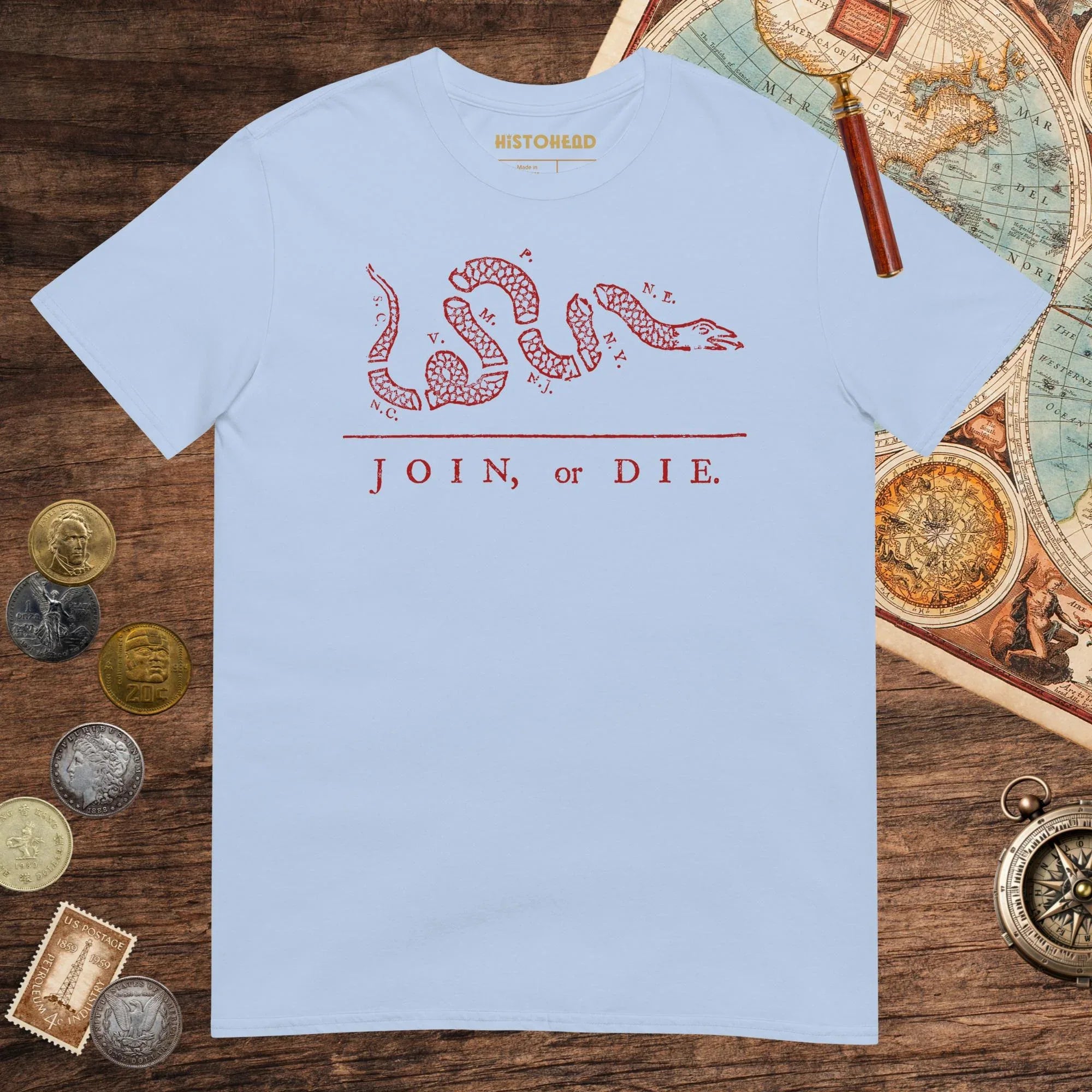 Light Blue Join Or Die Tee - history buff gift by HistoHead