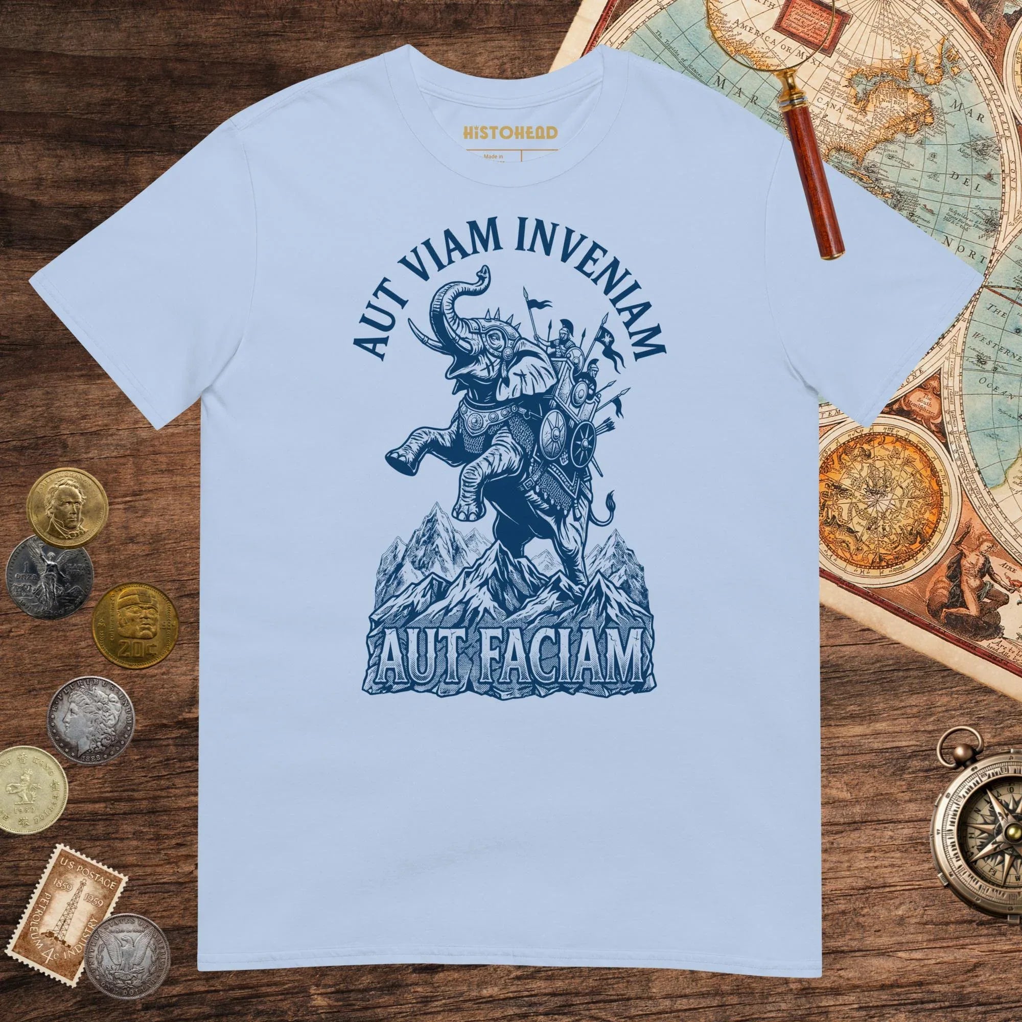 Light Blue Aut Viam Inveniam Hannibal Quote Tee - history buff gift by HistoHead
