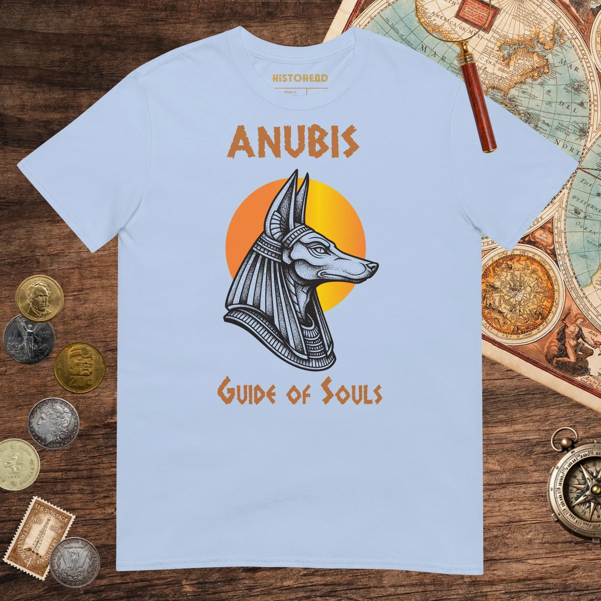 Light Blue Anubis Guide of Souls Tee - history buff gift by HistoHead