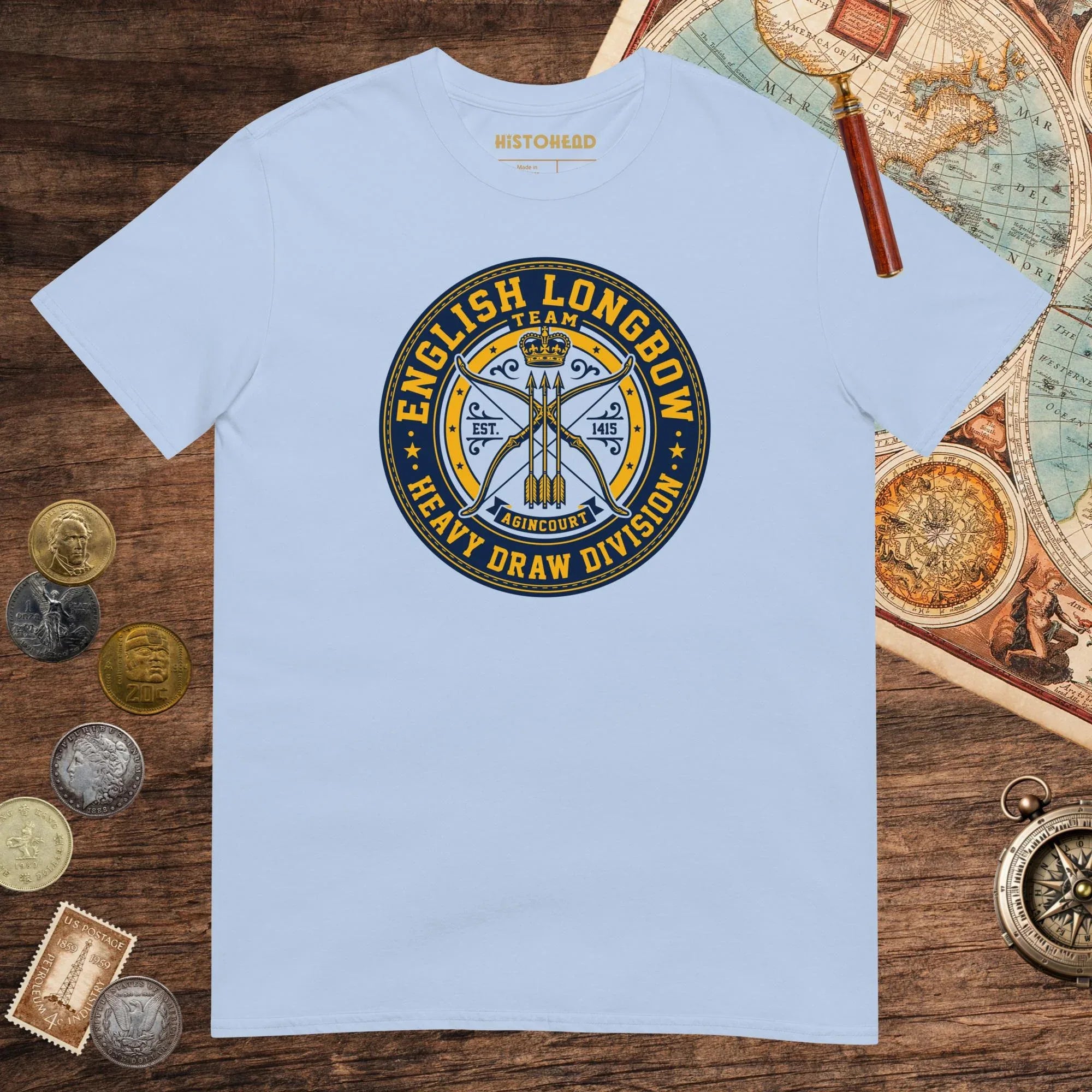 Light Blue English Longbow Heavy Draw Division Tee - history buff gift by HistoHead