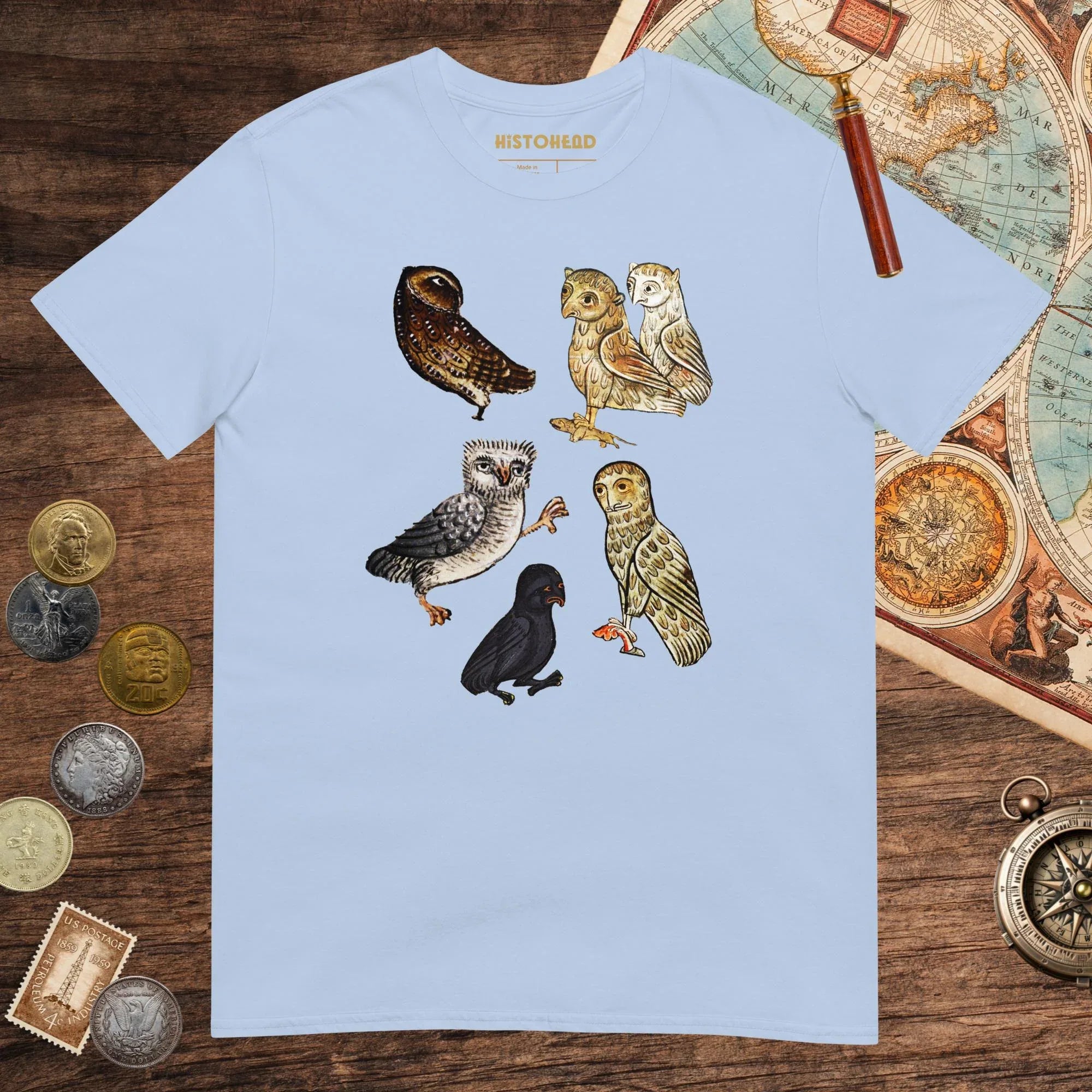 Light Blue Weird Medieval Owls Tee - history buff gift by HistoHead