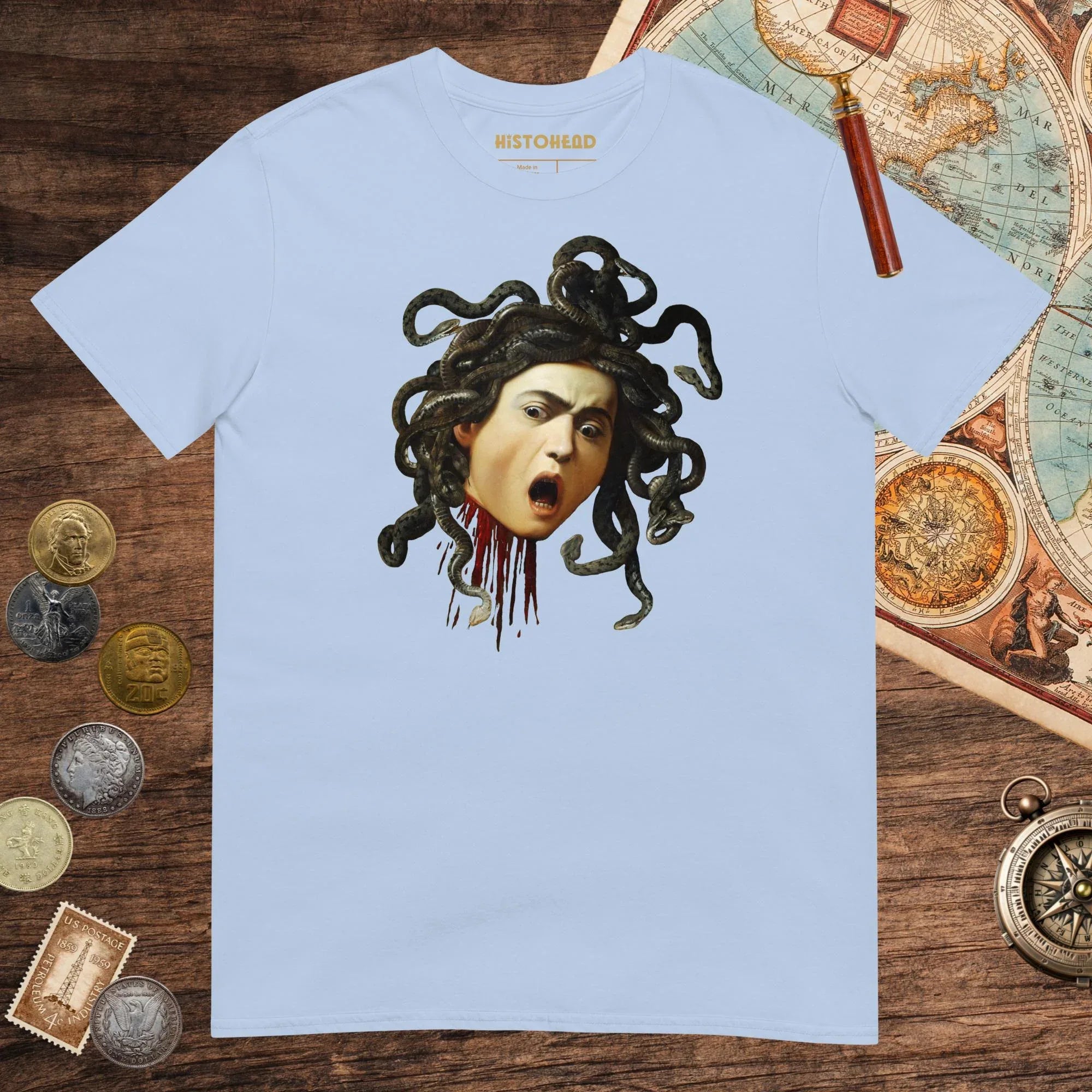 Light Blue Medusa by Caravaggio Tee - history buff gift by HistoHead