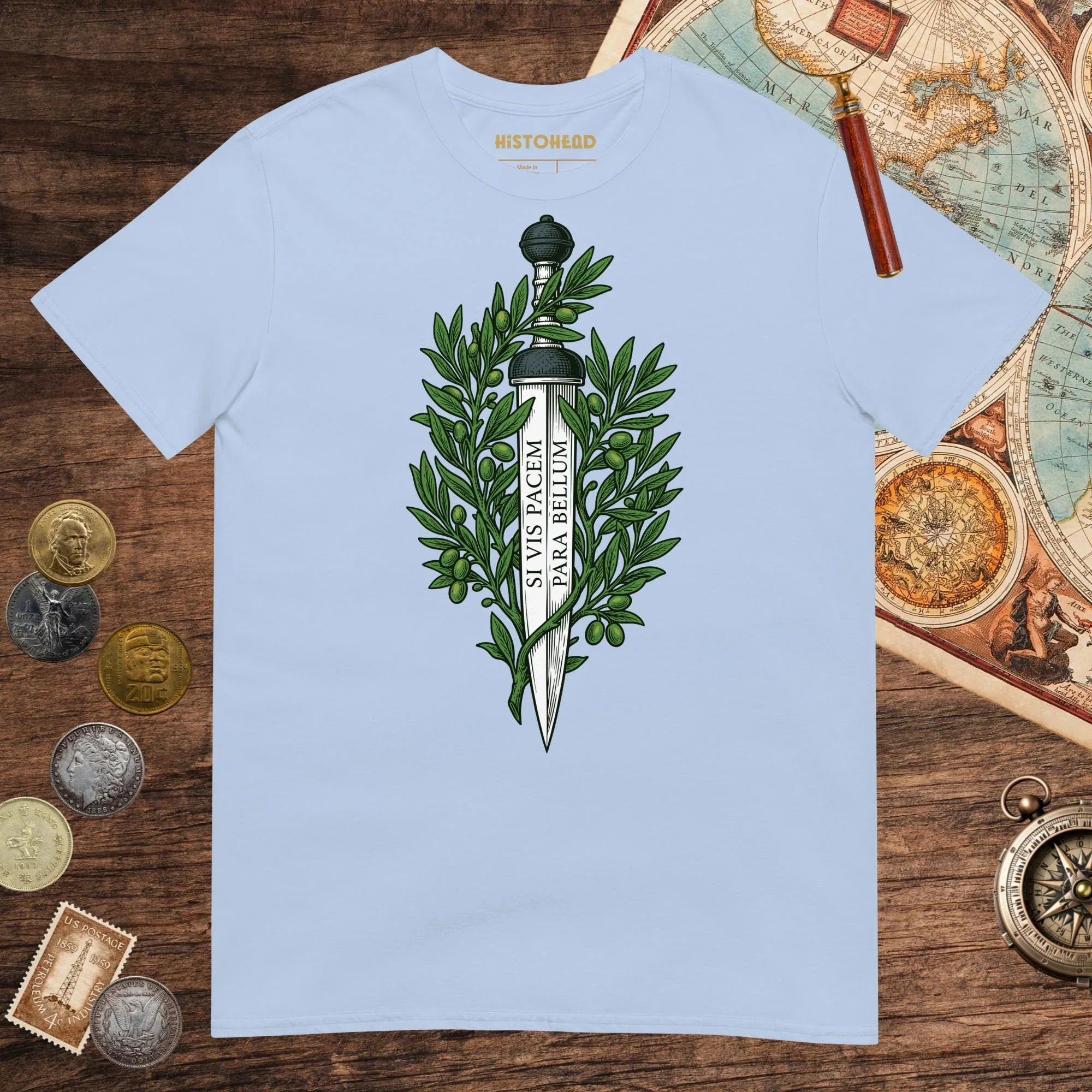 Light Blue Si Vis Pacem Para Bellum Latin Phrase Tee - history buff gift by HistoHead