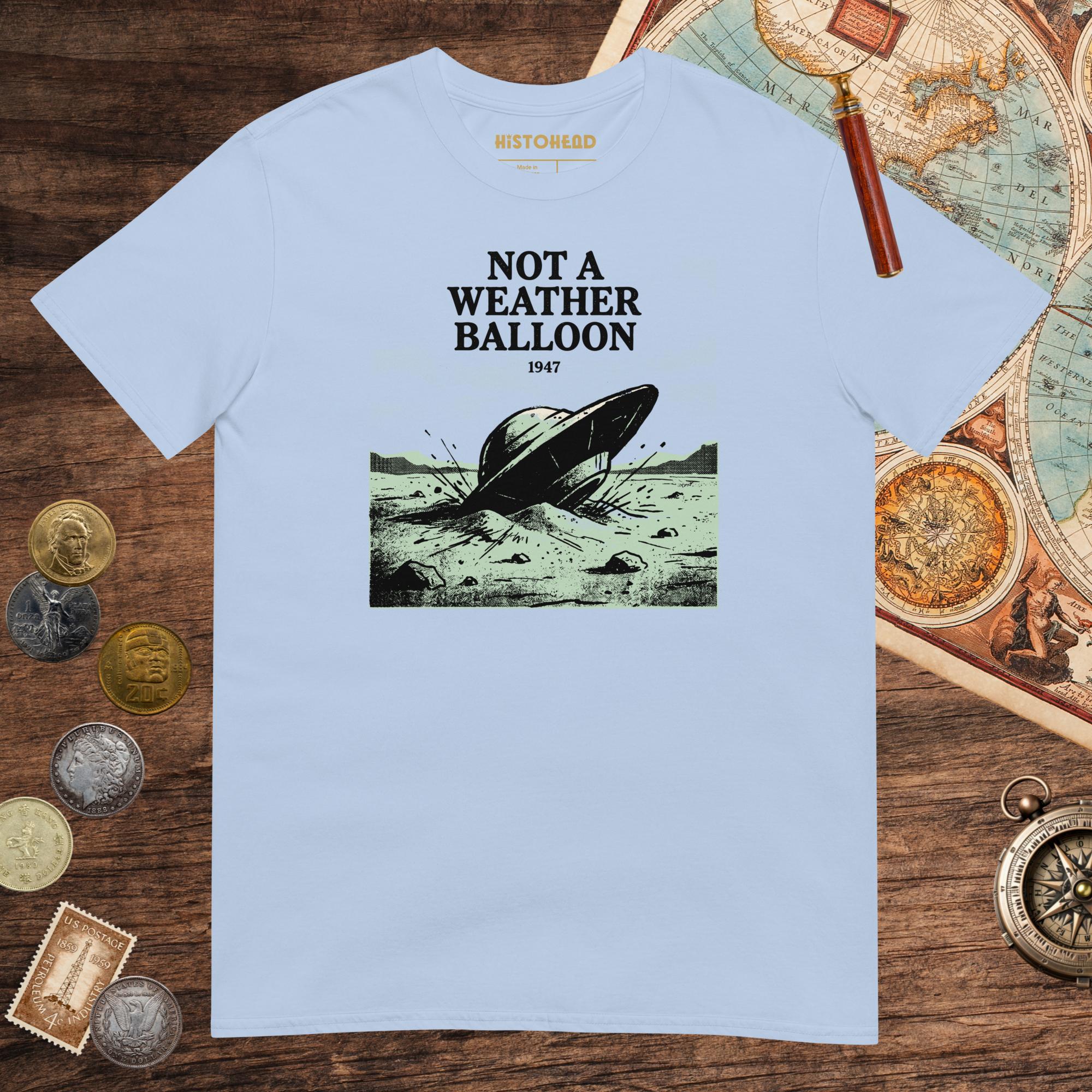 Light Blue Roswell Weather Balloon Tee - history buff gift by HistoHead