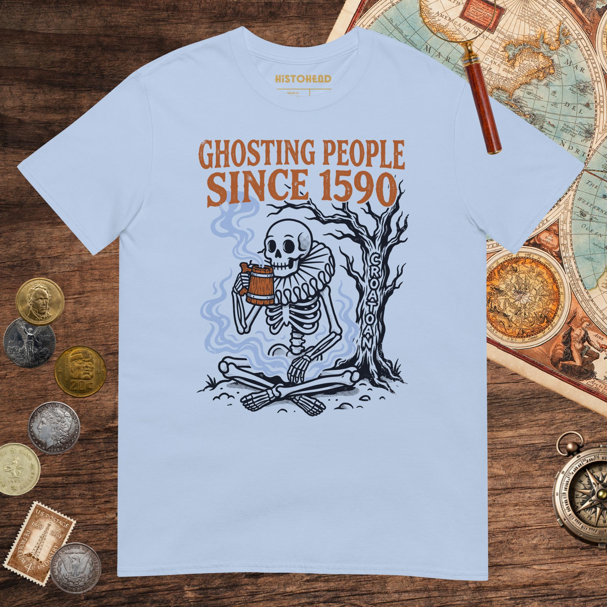 Light Blue Roanoke Colony Ghosting Since 1590 Tee - history buff gift by HistoHead