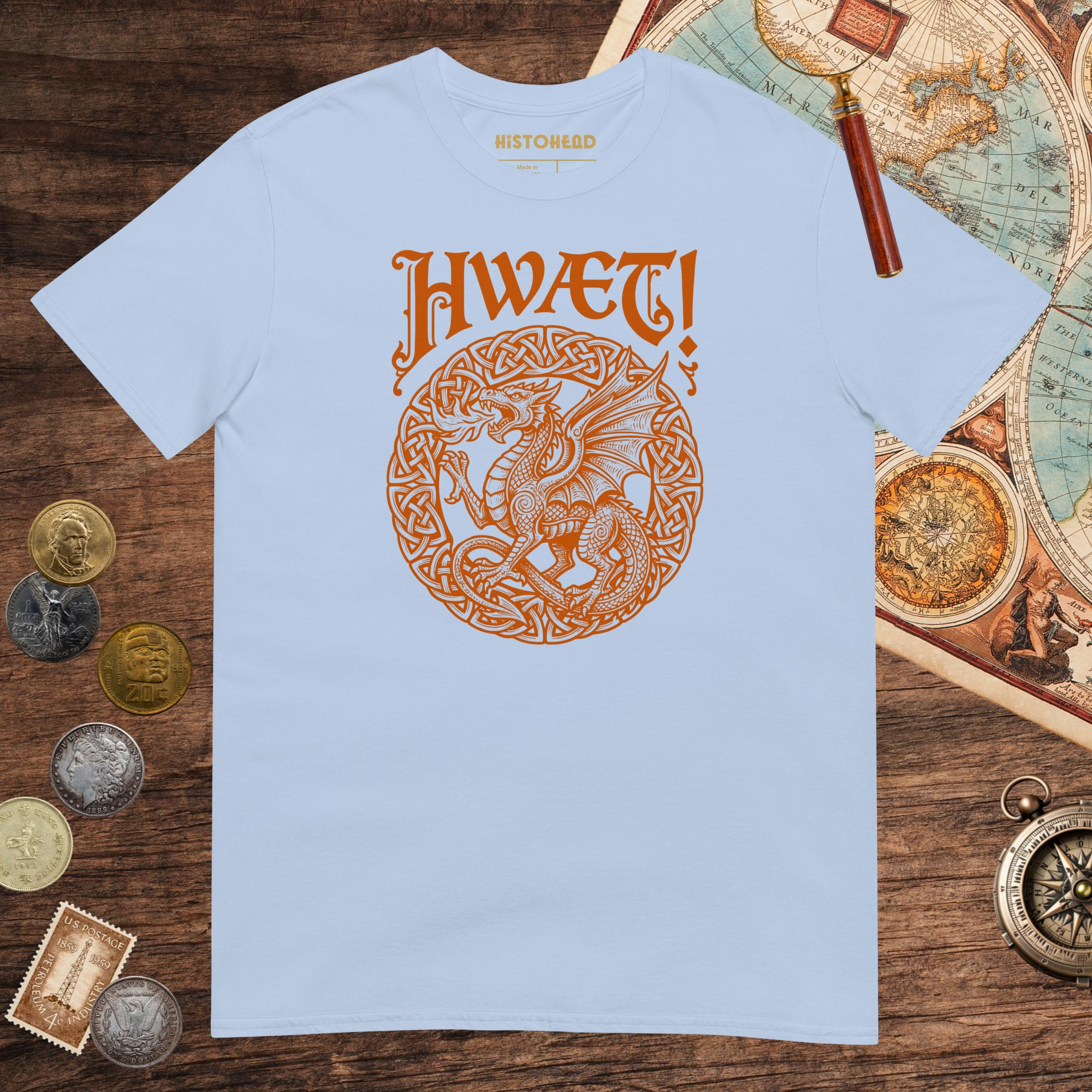 Light Blue Hwæt Dragon Tee - history buff gift by HistoHead