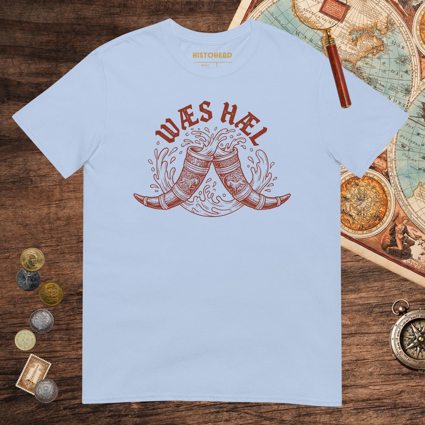 Light Blue Wæs Hæl Tee - history buff gift by HistoHead
