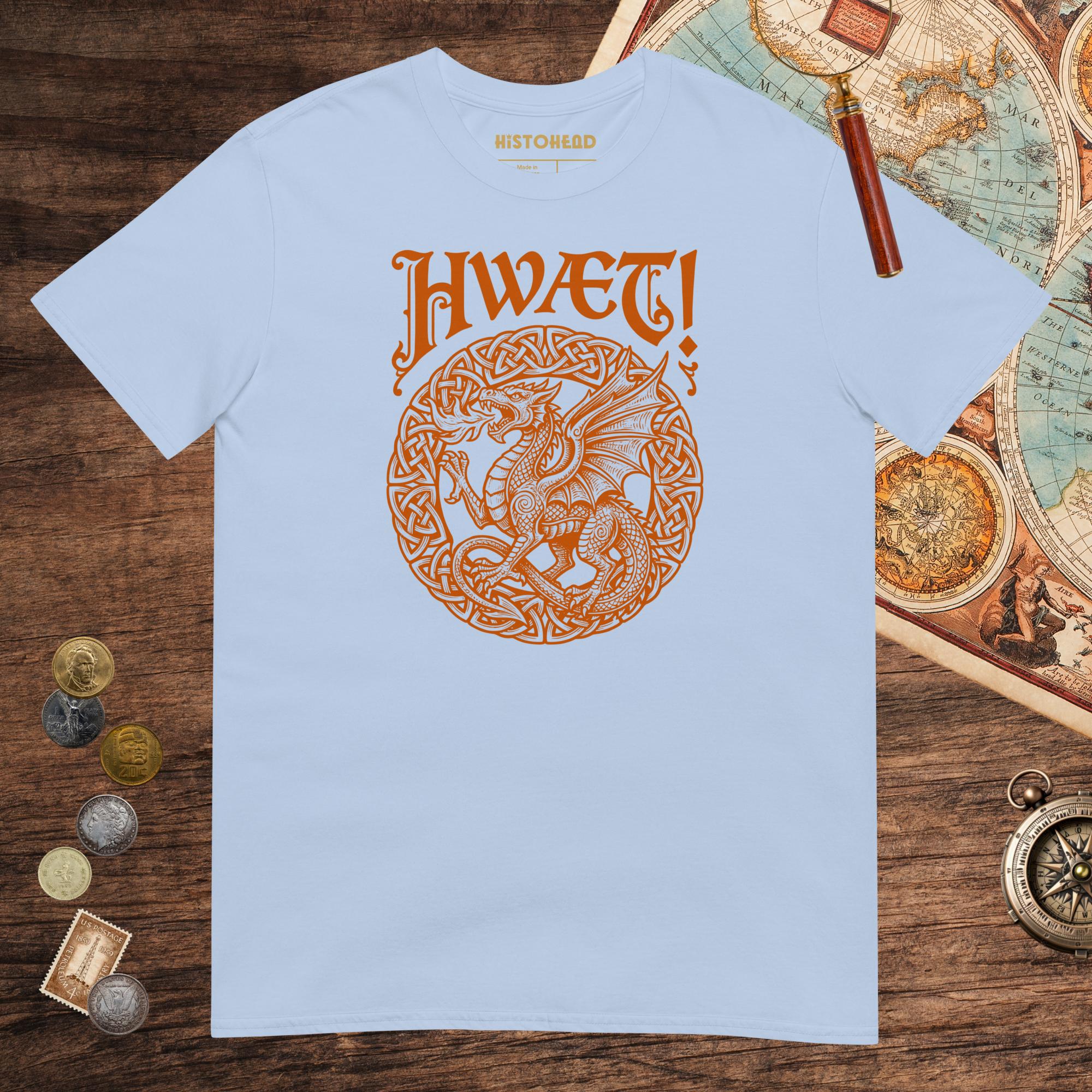 Light Blue Hwæt Dragon Tee - history buff gift by HistoHead