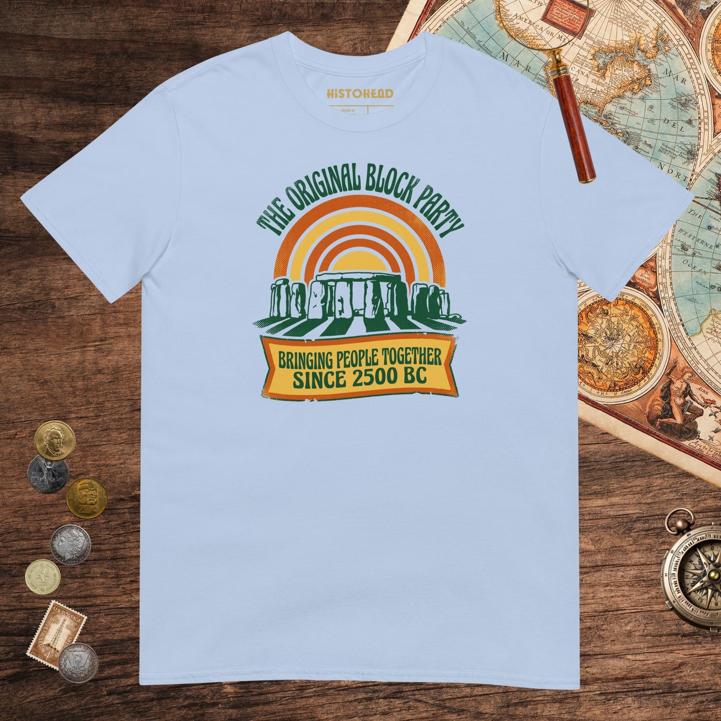 Light Blue Stonehenge Block Party Tee - history buff gift by HistoHead