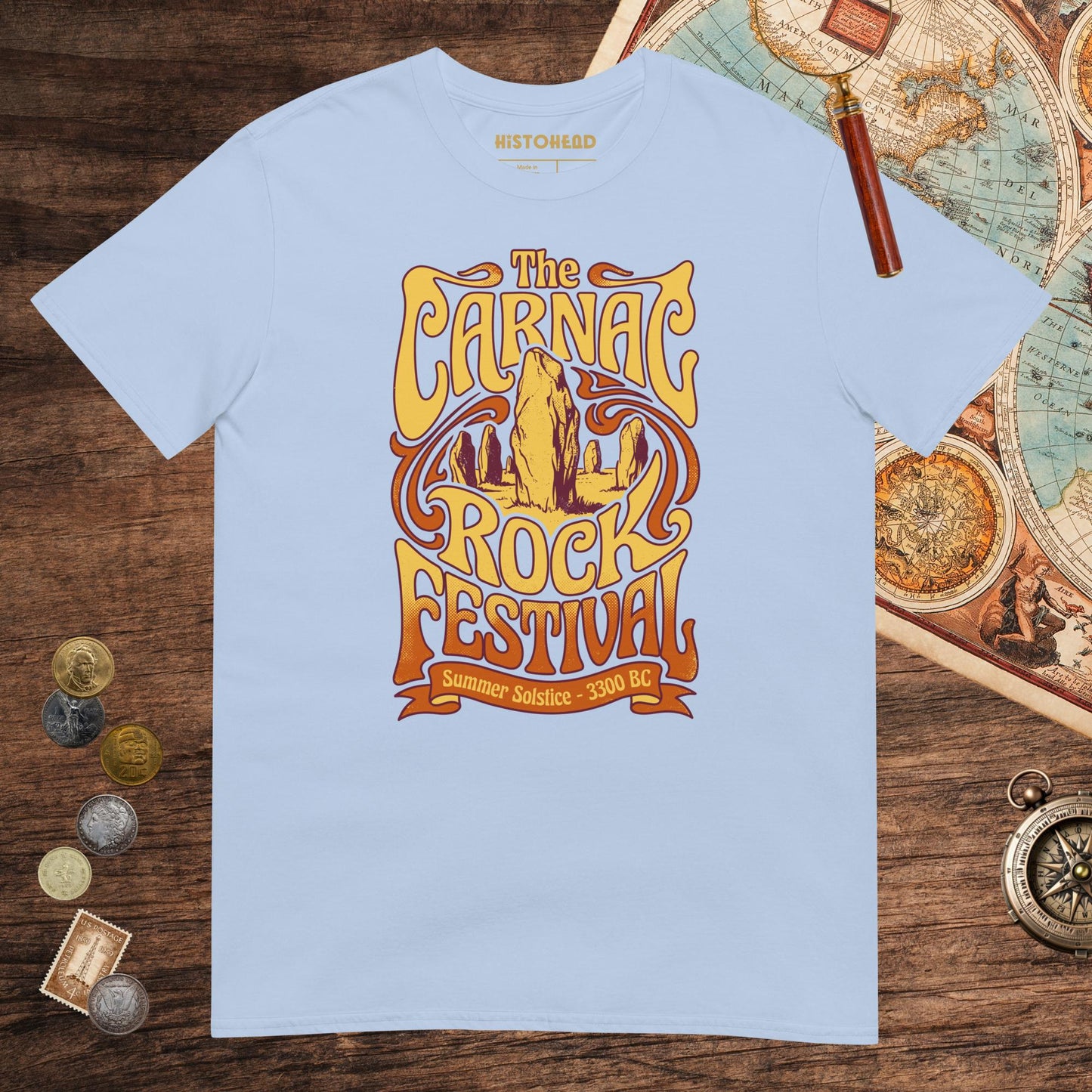 Light Blue Carnac Rock Festival Tee - history buff gift by HistoHead